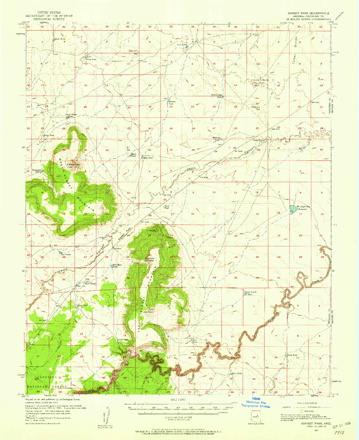 USGS 1:62500-SCALE QUADRANGLE FOR SUNSET PASS, AZ 1955
