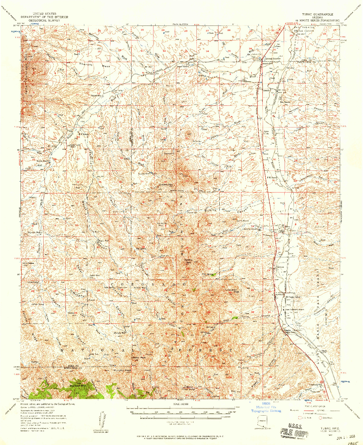 USGS 1:62500-SCALE QUADRANGLE FOR TUBAC, AZ 1957