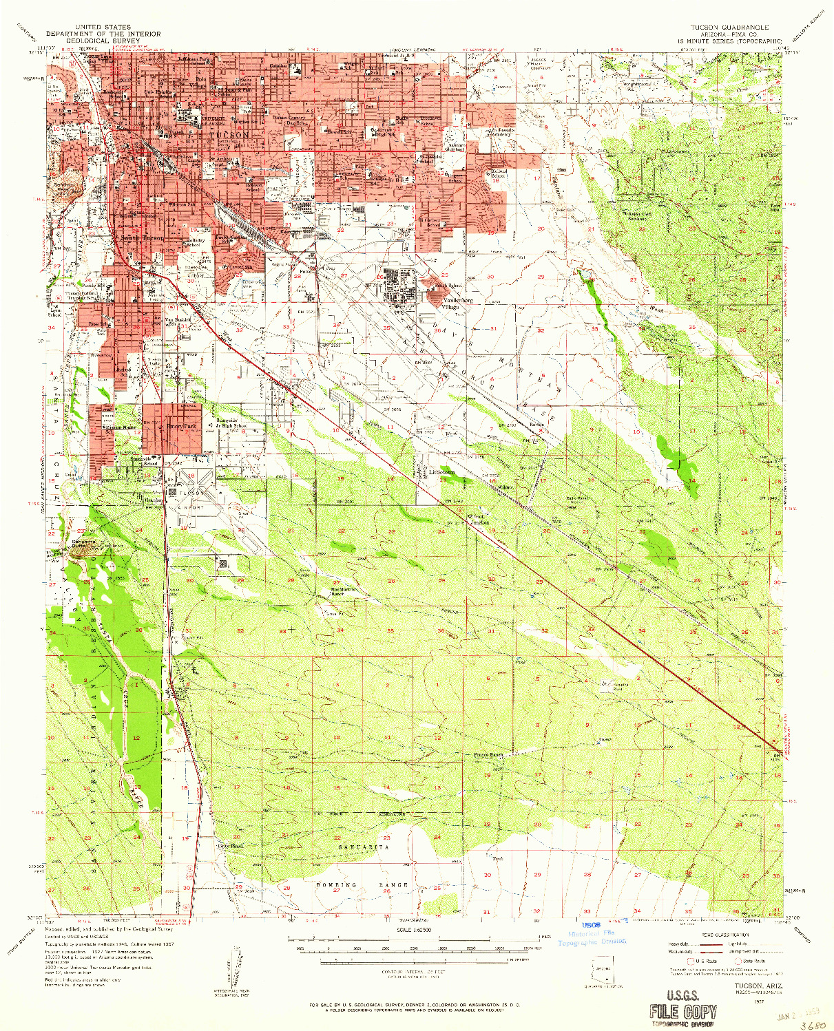 USGS 1:62500-SCALE QUADRANGLE FOR TUCSON, AZ 1957