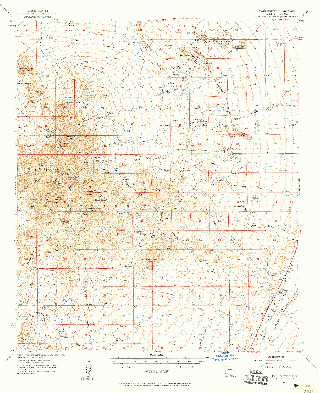 USGS 1:62500-SCALE QUADRANGLE FOR TWIN BUTTES, AZ 1957