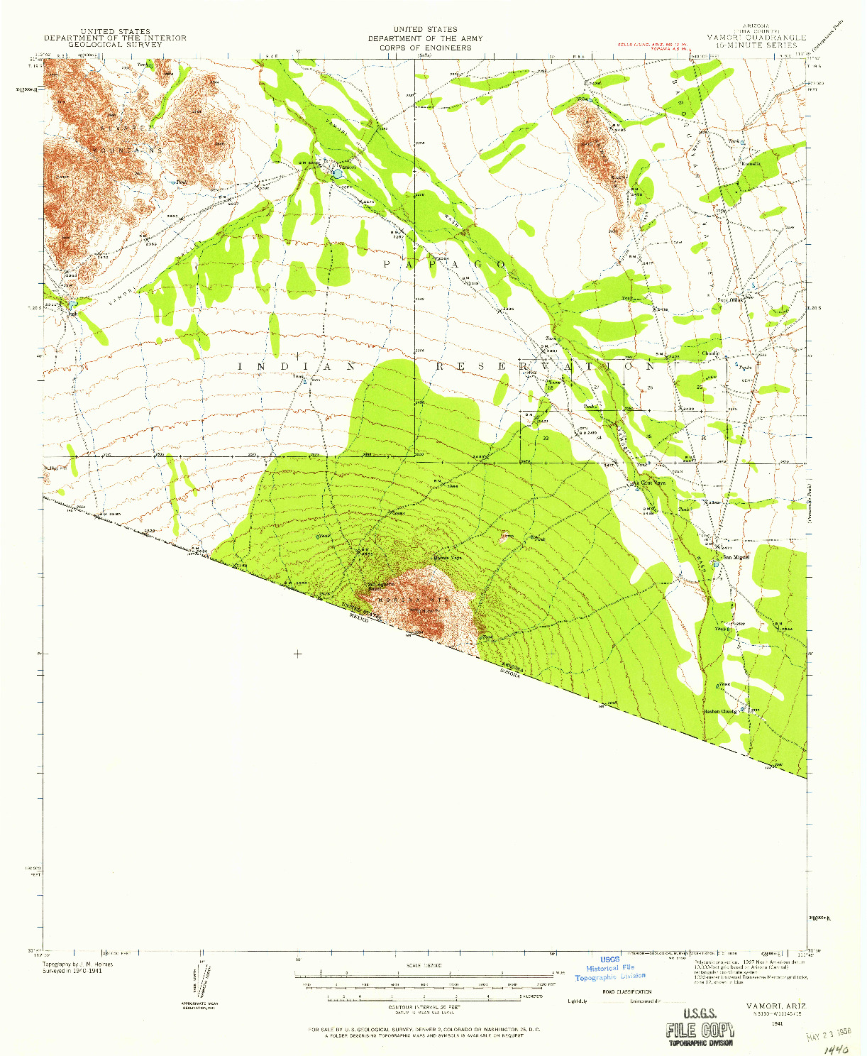 USGS 1:62500-SCALE QUADRANGLE FOR VAMORI, AZ 1941