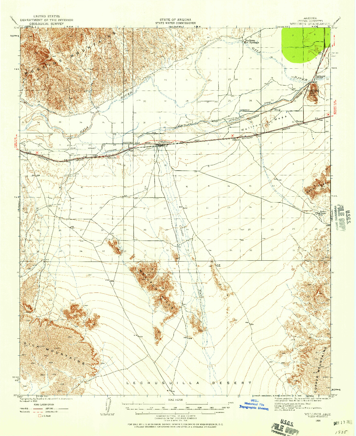 USGS 1:62500-SCALE QUADRANGLE FOR WELLTON, AZ 1926
