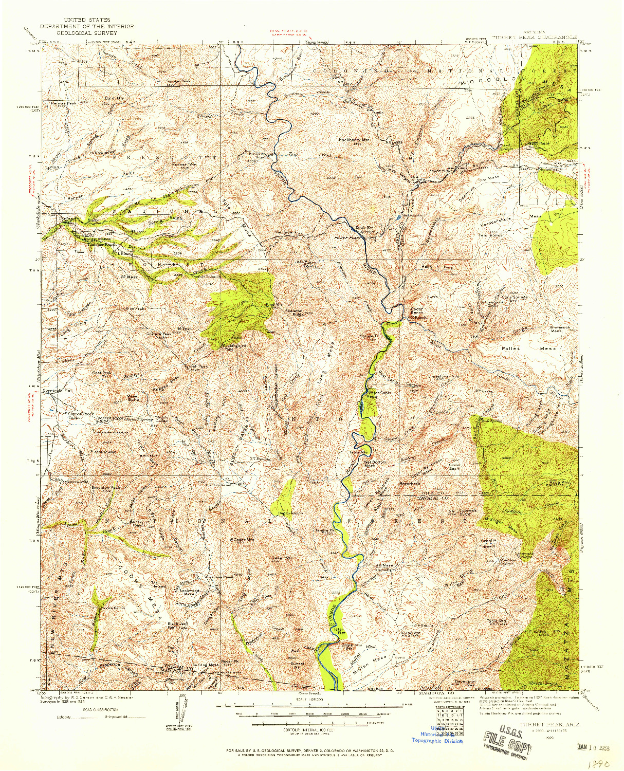 USGS 1:125000-SCALE QUADRANGLE FOR TURRET PEAK, AZ 1929