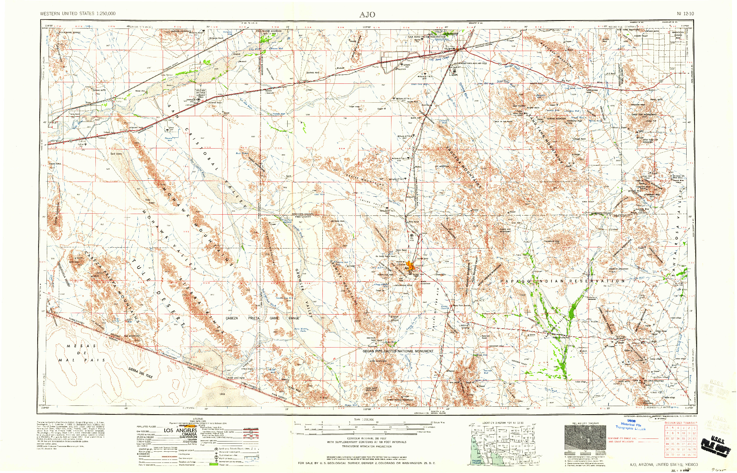 USGS 1:250000-SCALE QUADRANGLE FOR AJO, AZ 1958
