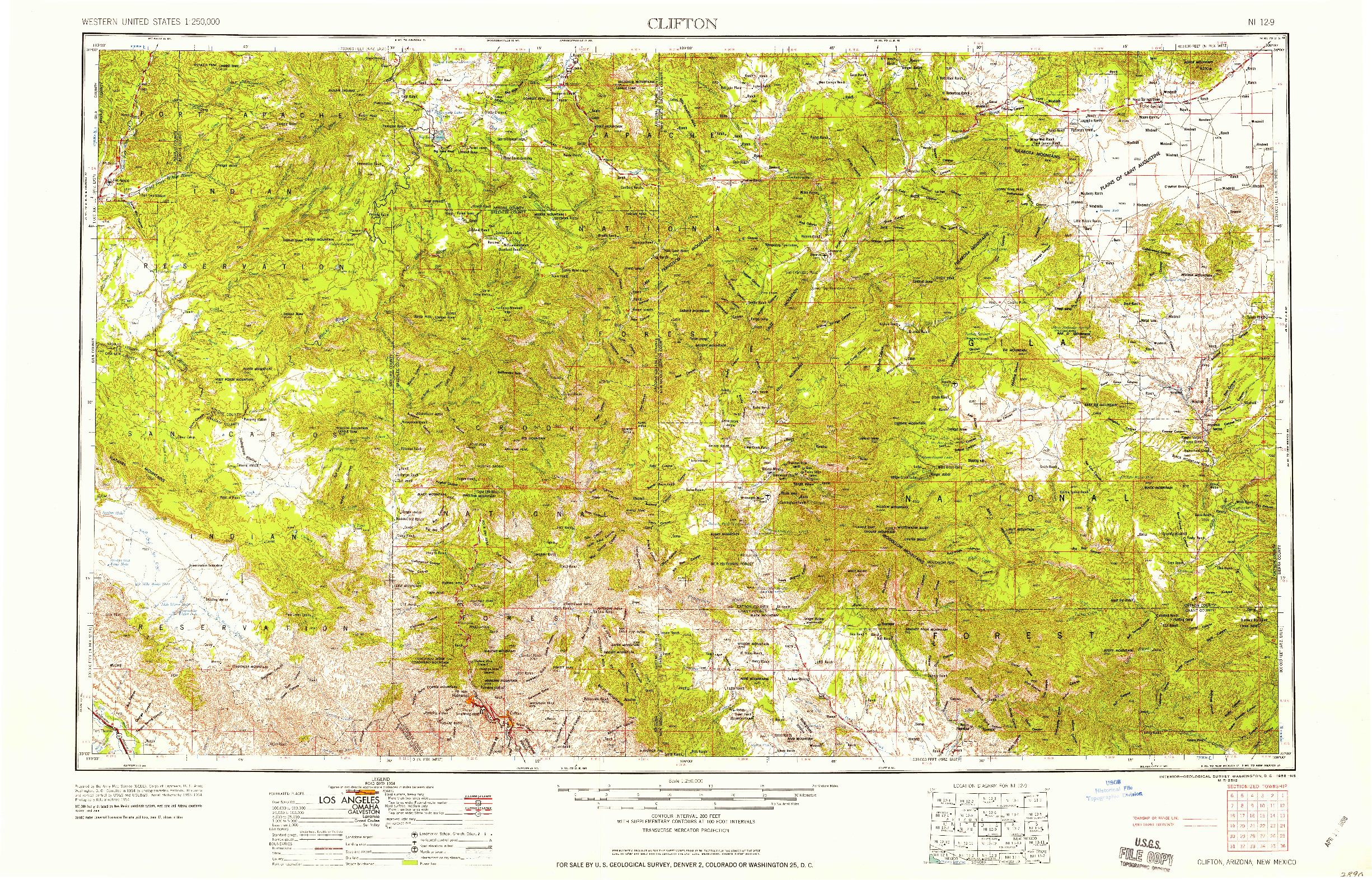 USGS 1:250000-SCALE QUADRANGLE FOR CLIFTON, AZ 1958