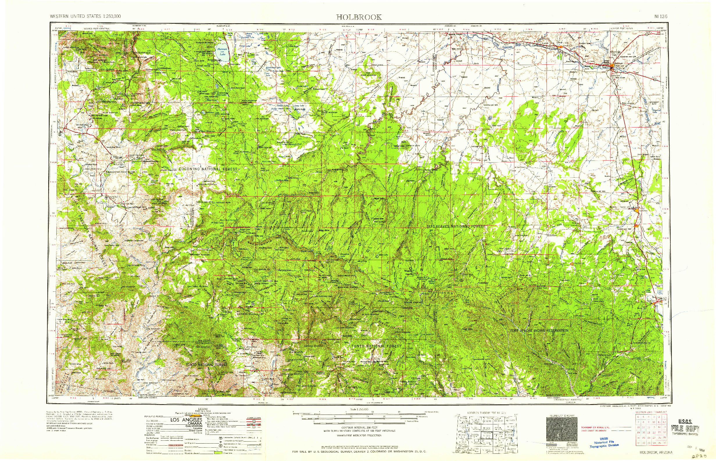 USGS 1:250000-SCALE QUADRANGLE FOR HOLBROOK, AZ 1958