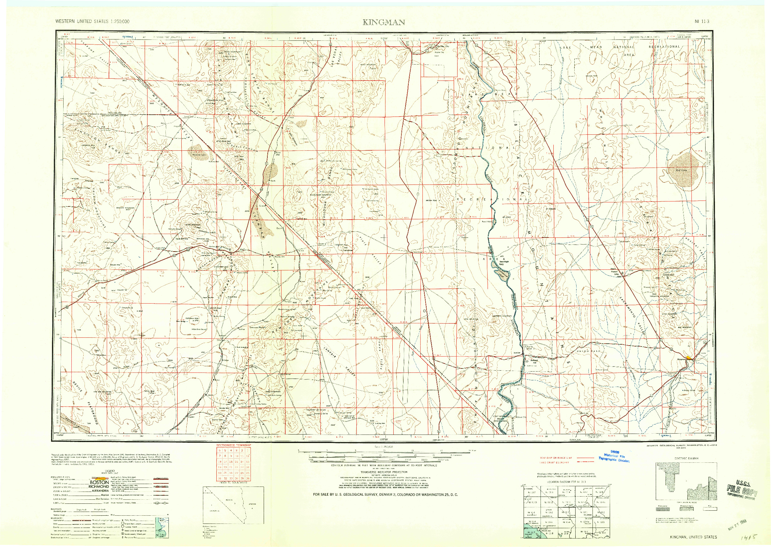 USGS 1:250000-SCALE QUADRANGLE FOR KINGMAN, AZ 1958