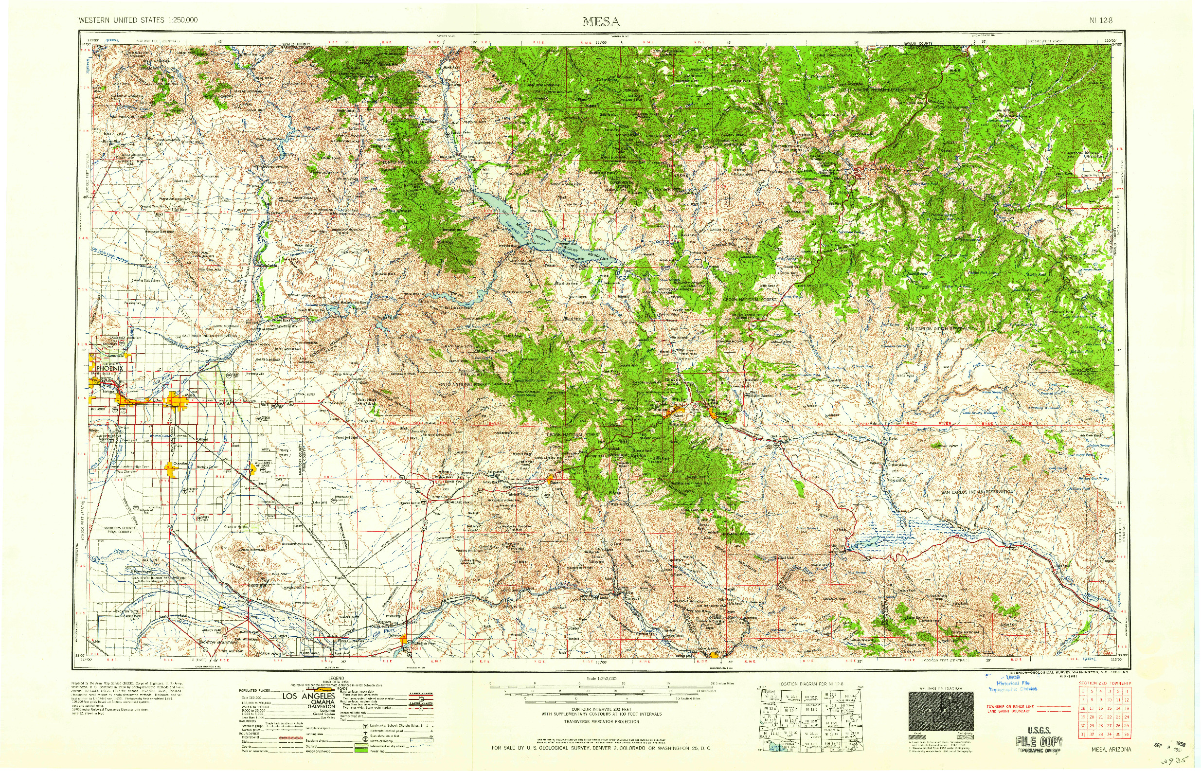 USGS 1:250000-SCALE QUADRANGLE FOR MESA, AZ 1958