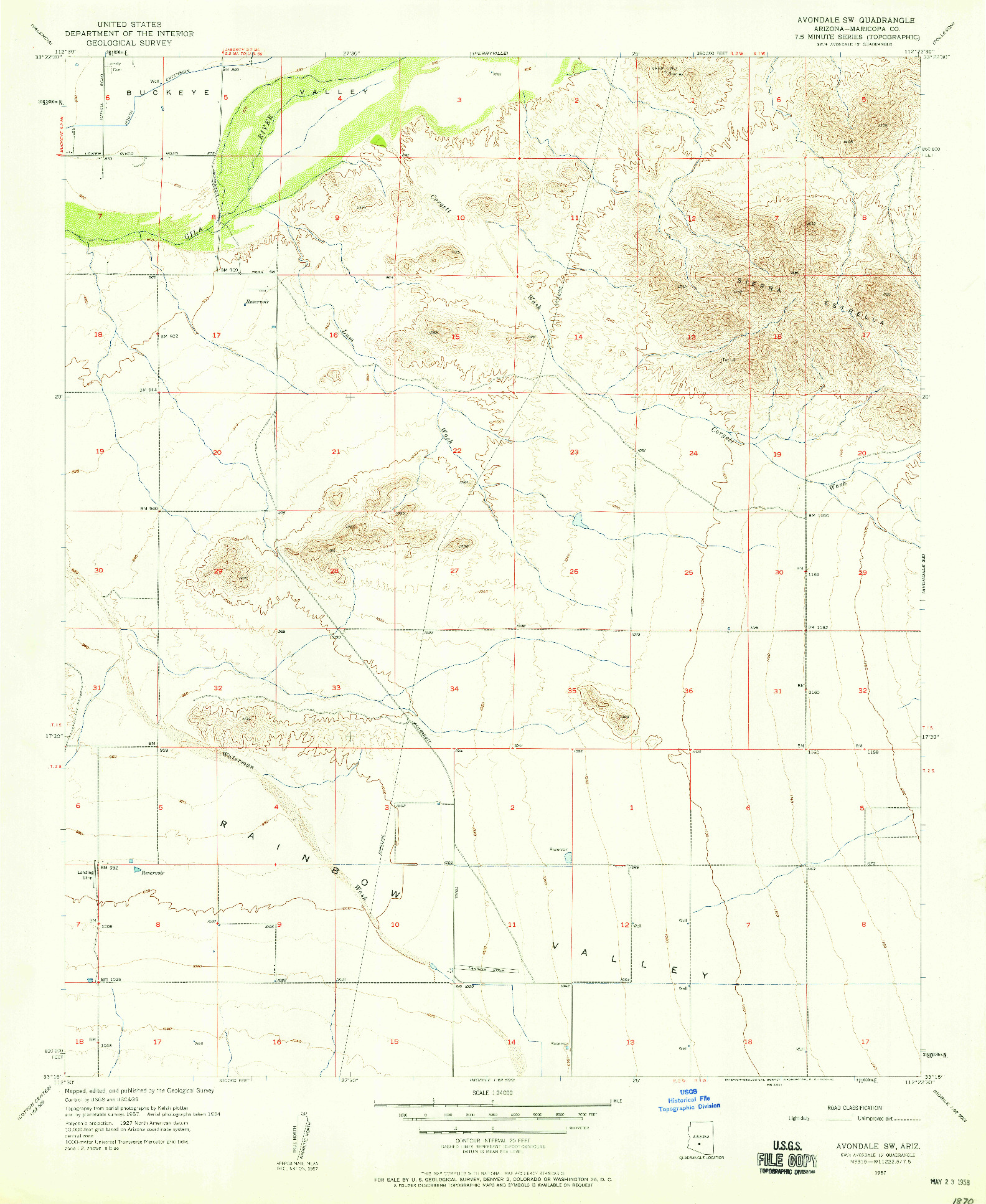 USGS 1:24000-SCALE QUADRANGLE FOR AVONDALE SW, AZ 1957