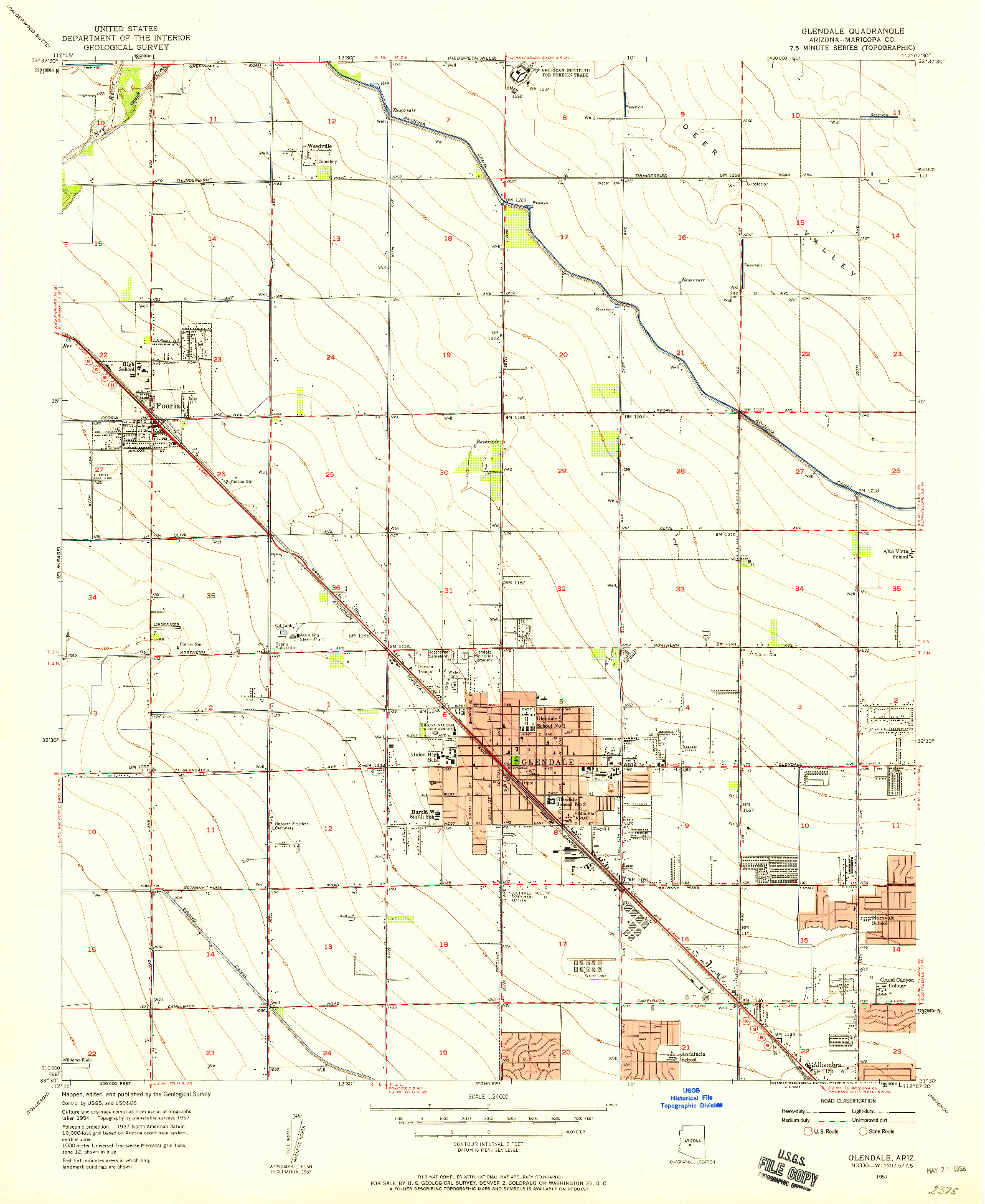 USGS 1:24000-SCALE QUADRANGLE FOR GLENDALE, AZ 1957