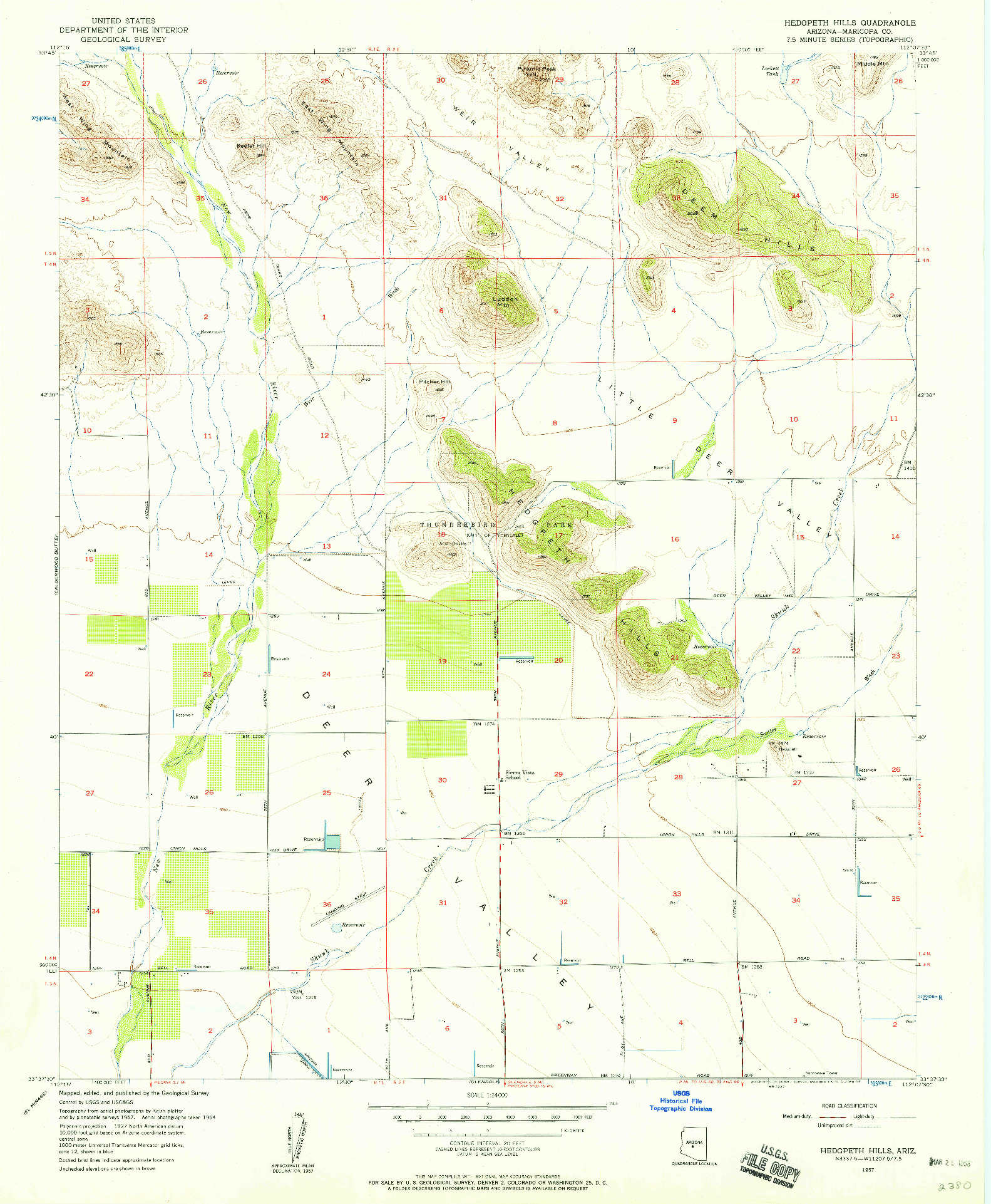 USGS 1:24000-SCALE QUADRANGLE FOR HEDGPETH HILLS, AZ 1957