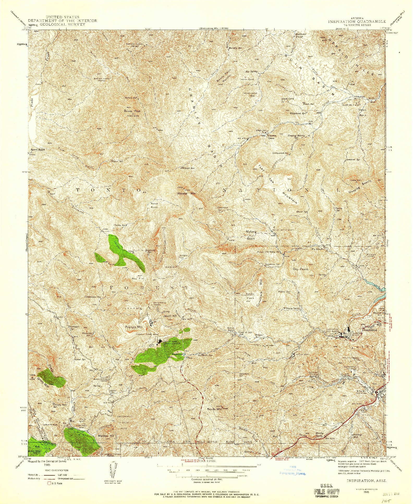 USGS 1:24000-SCALE QUADRANGLE FOR INSPIRATION, AZ 1945