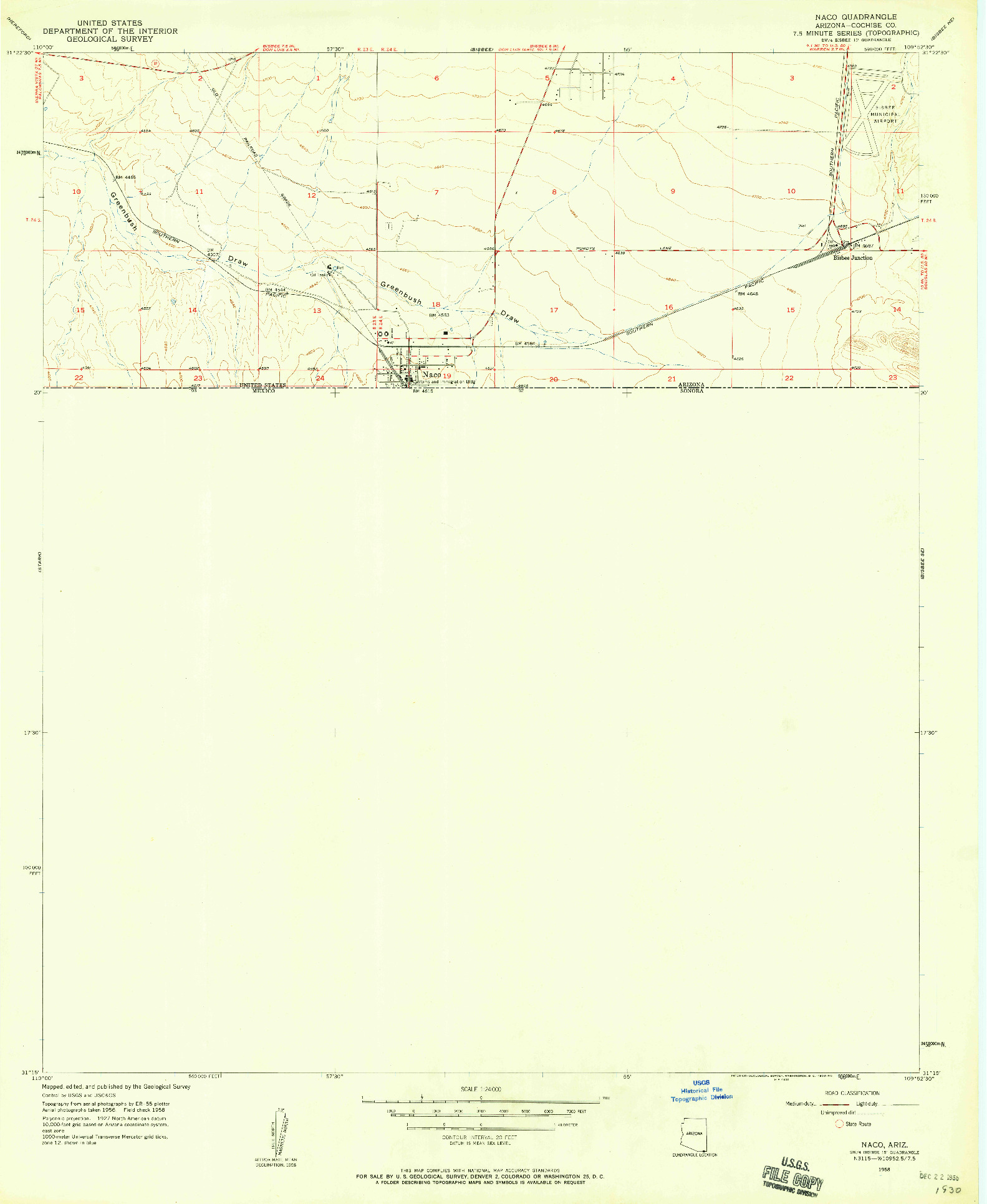 USGS 1:24000-SCALE QUADRANGLE FOR NACO, AZ 1958