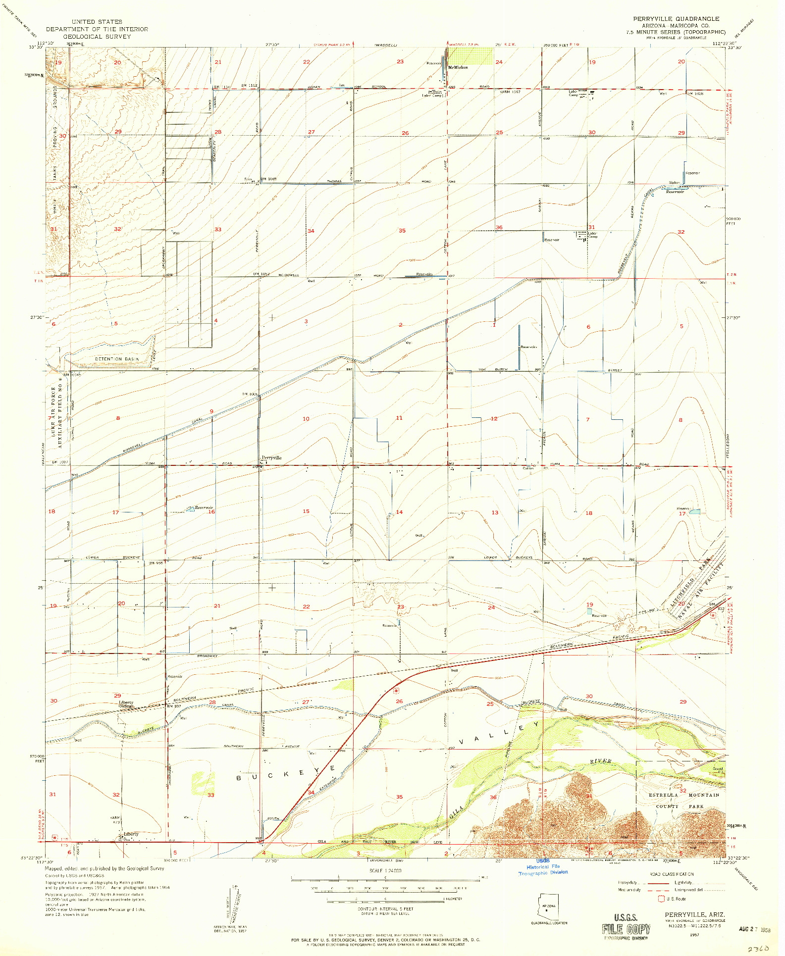 USGS 1:24000-SCALE QUADRANGLE FOR PERRYVILLE, AZ 1957