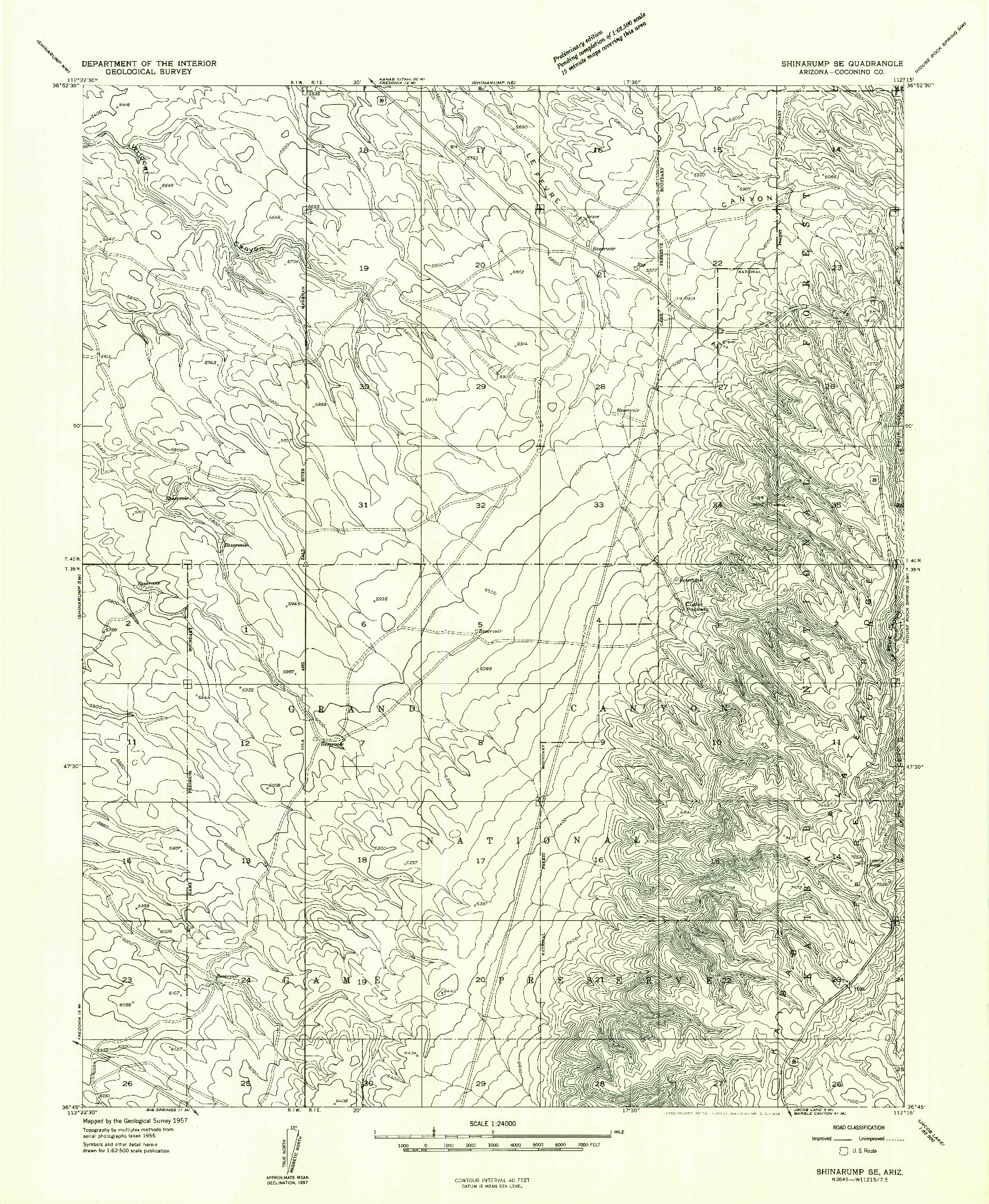 USGS 1:24000-SCALE QUADRANGLE FOR SHINARUMP SE, AZ 1957