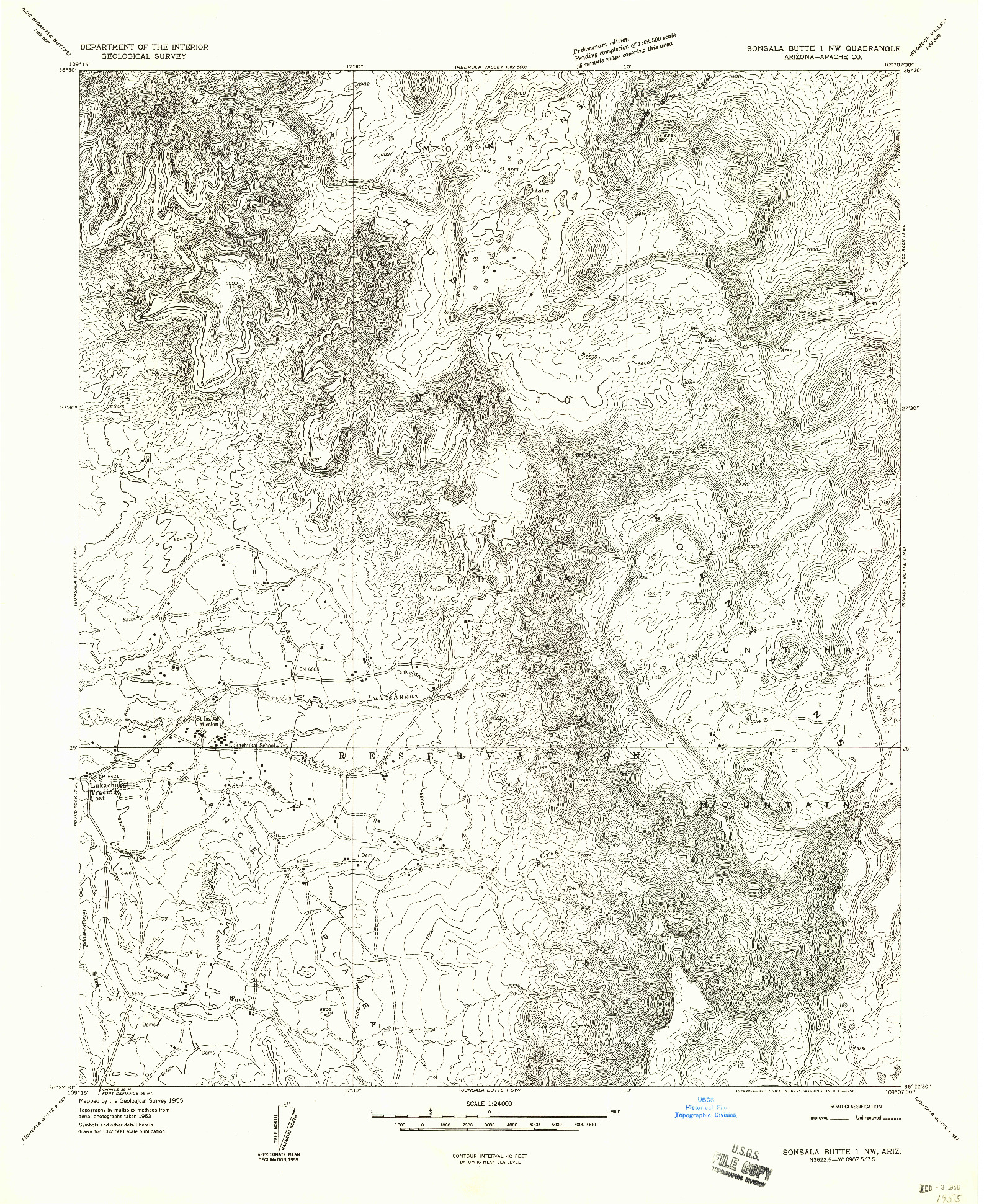 USGS 1:24000-SCALE QUADRANGLE FOR SONSALA BUTTE 1 NW, AZ 1955