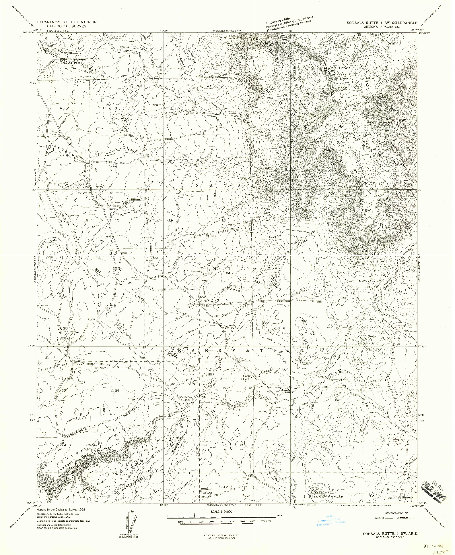 USGS 1:24000-SCALE QUADRANGLE FOR SONSALA BUTTE 1 SW, AZ 1955