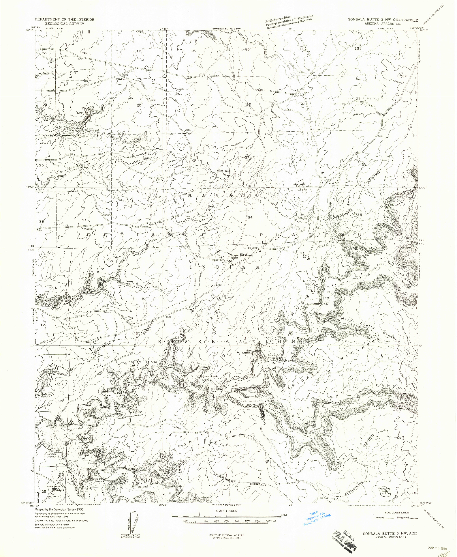 USGS 1:24000-SCALE QUADRANGLE FOR SONSALA BUTTE 3 NW, AZ 1955