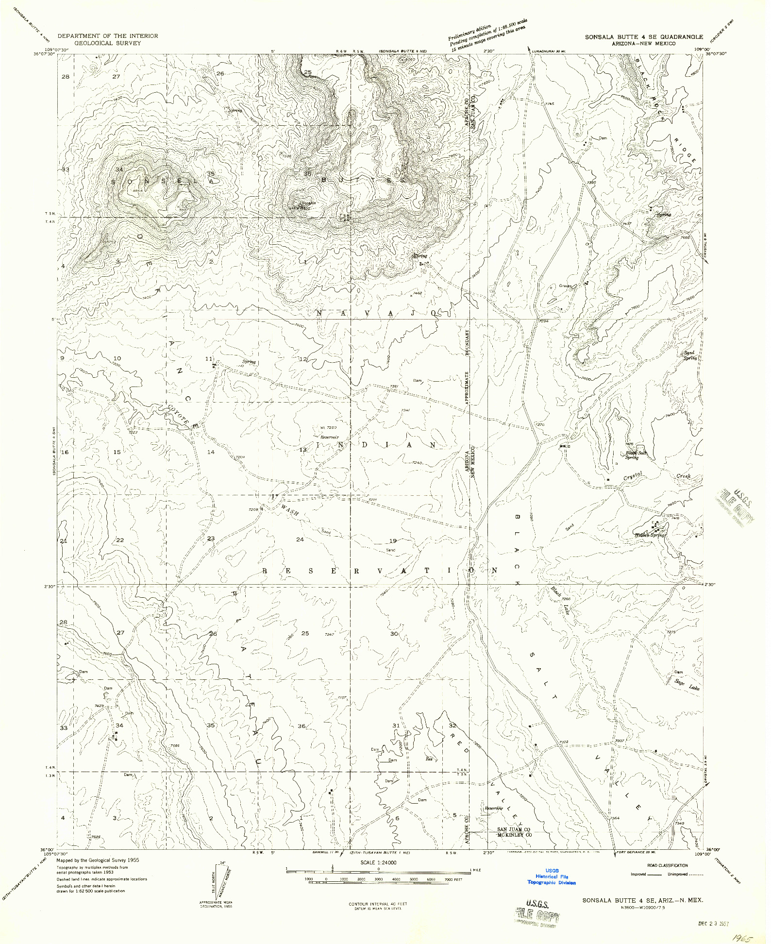 USGS 1:24000-SCALE QUADRANGLE FOR SONSALA BUTTE 4 SE, AZ 1955