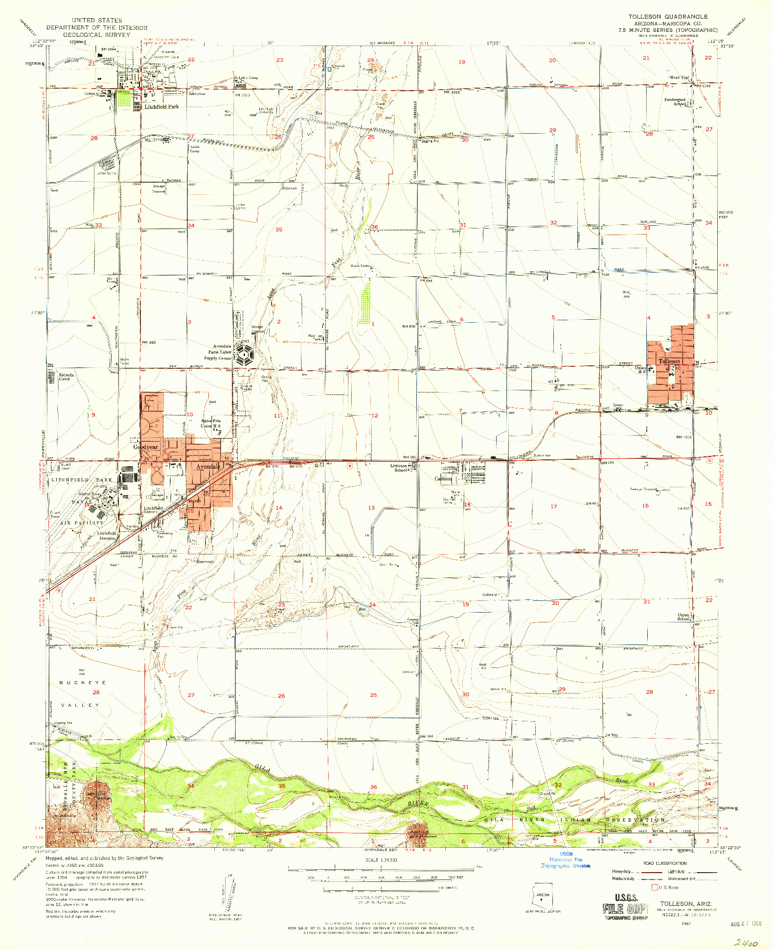 USGS 1:24000-SCALE QUADRANGLE FOR TOLLESON, AZ 1957