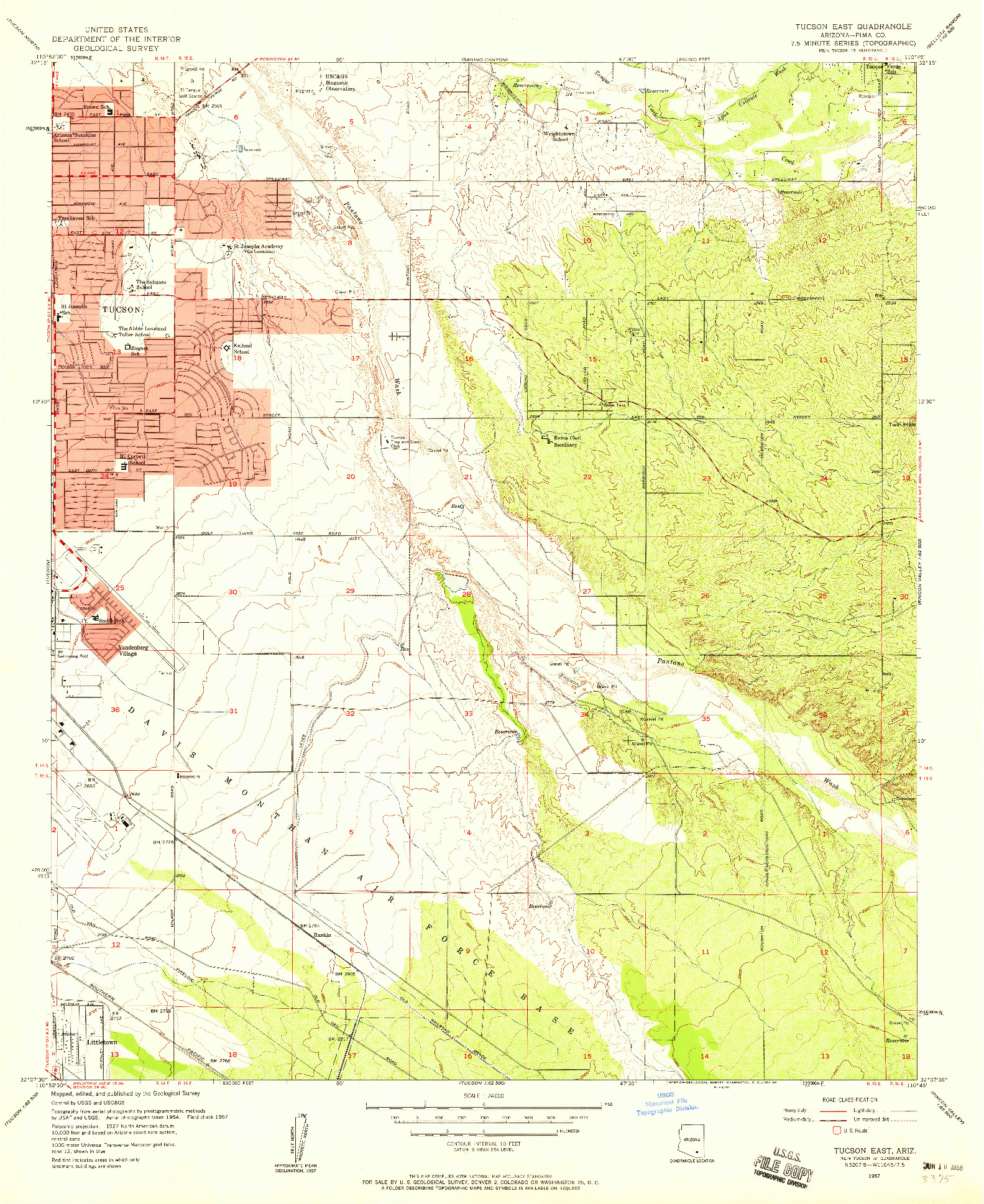 USGS 1:24000-SCALE QUADRANGLE FOR TUCSON EAST, AZ 1957