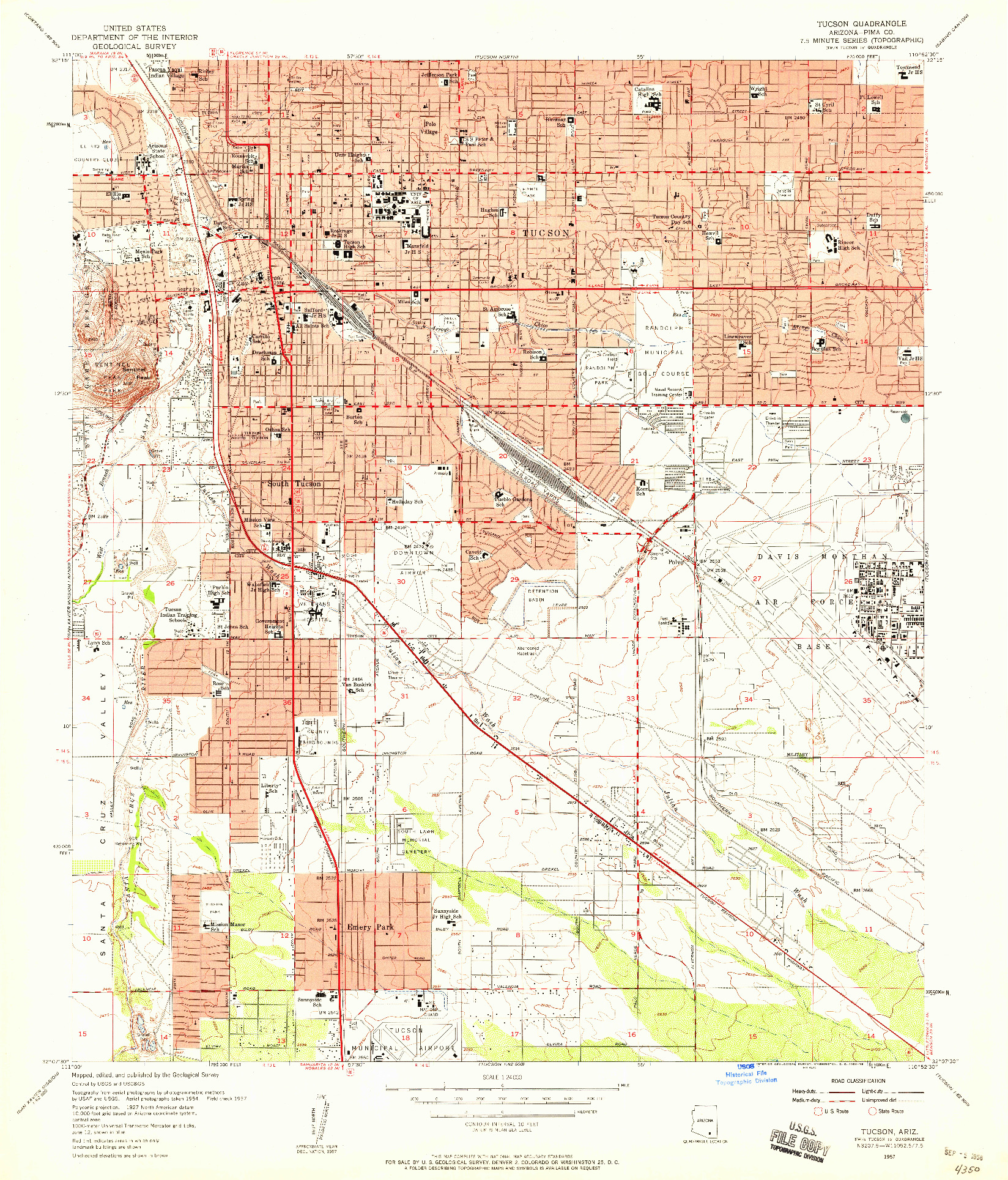 USGS 1:24000-SCALE QUADRANGLE FOR TUCSON, AZ 1957