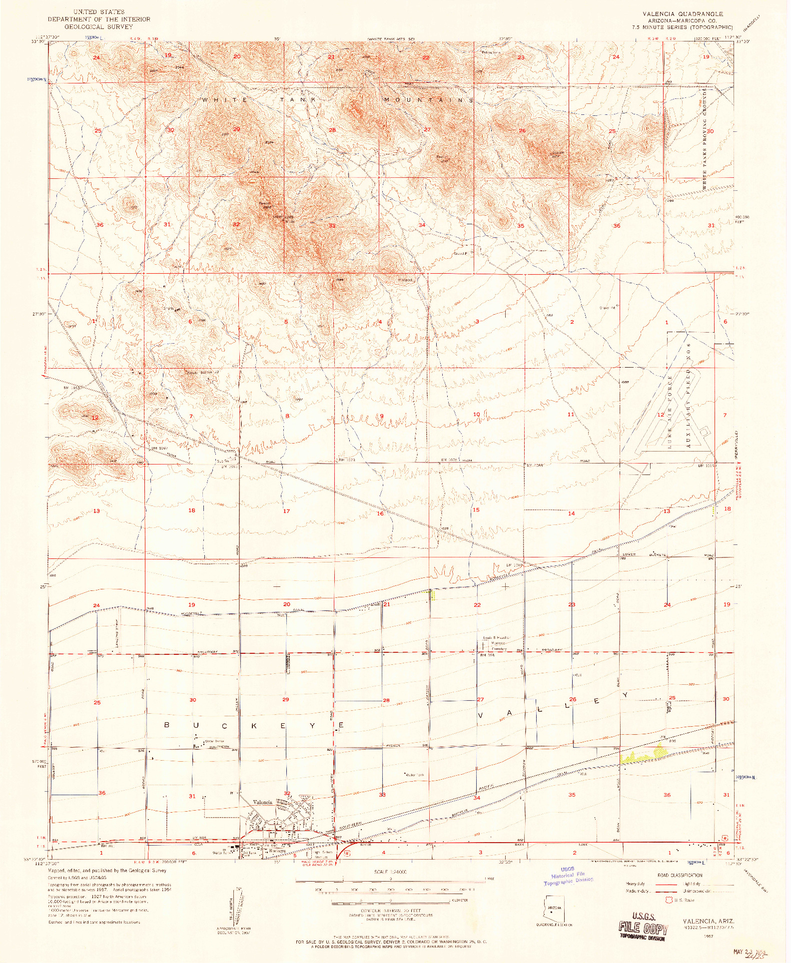 USGS 1:24000-SCALE QUADRANGLE FOR VALENCIA, AZ 1957