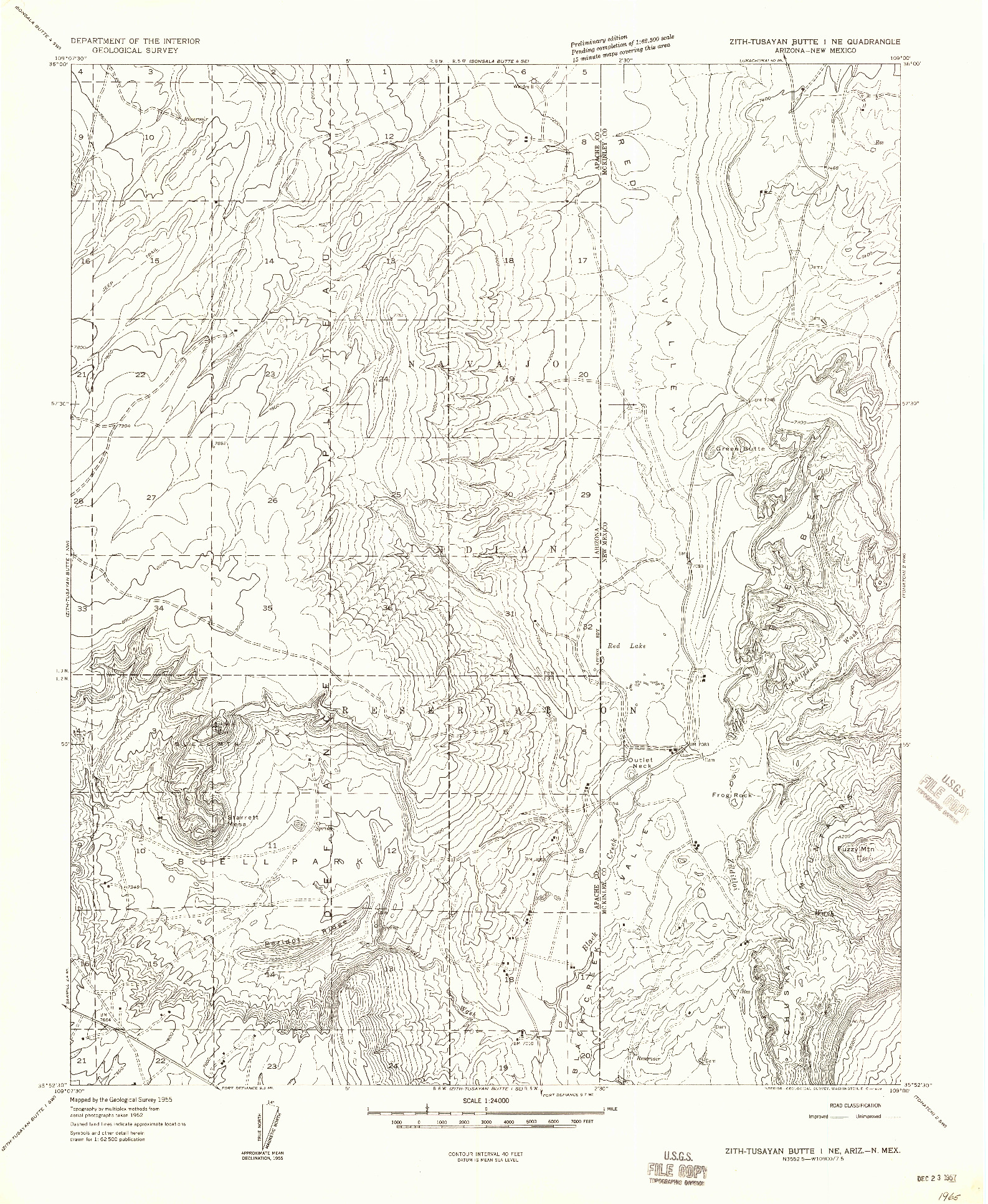 USGS 1:24000-SCALE QUADRANGLE FOR ZITH-TUSAYAN BUTTE 1 NE, AZ 1955