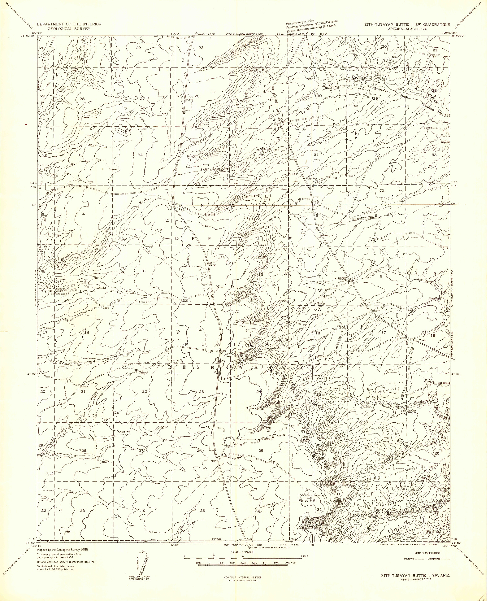 USGS 1:24000-SCALE QUADRANGLE FOR ZITH-TUSAYAN BUTTE 1 SW, AZ 1955