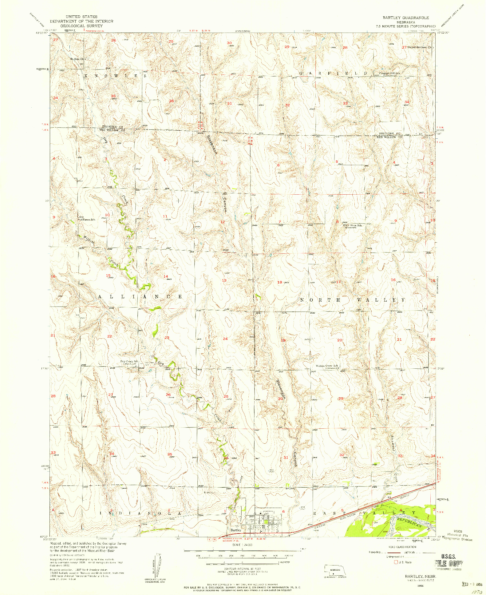 USGS 1:24000-SCALE QUADRANGLE FOR BARTLEY, NE 1956