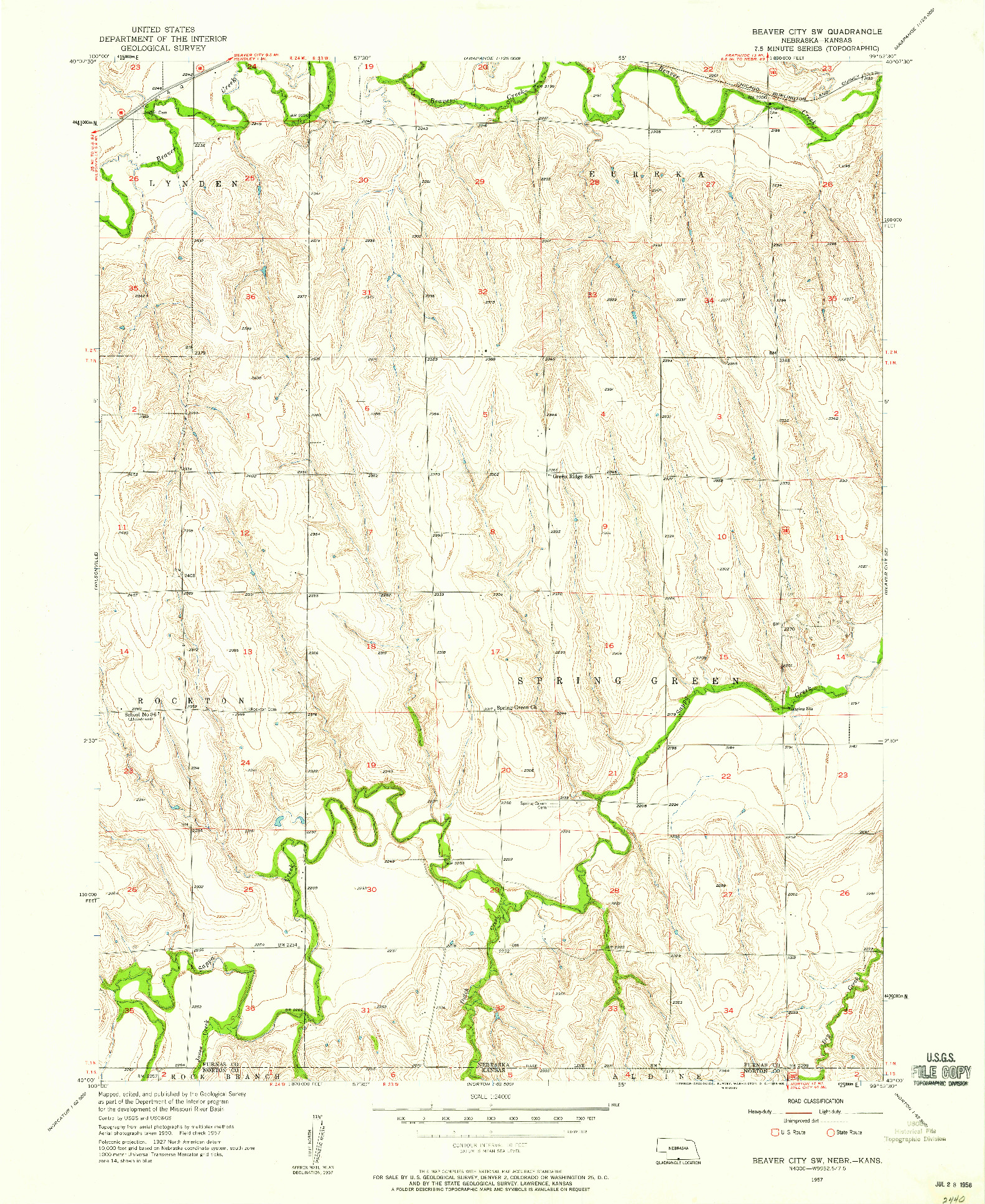 USGS 1:24000-SCALE QUADRANGLE FOR BEAVER CITY SW, NE 1957