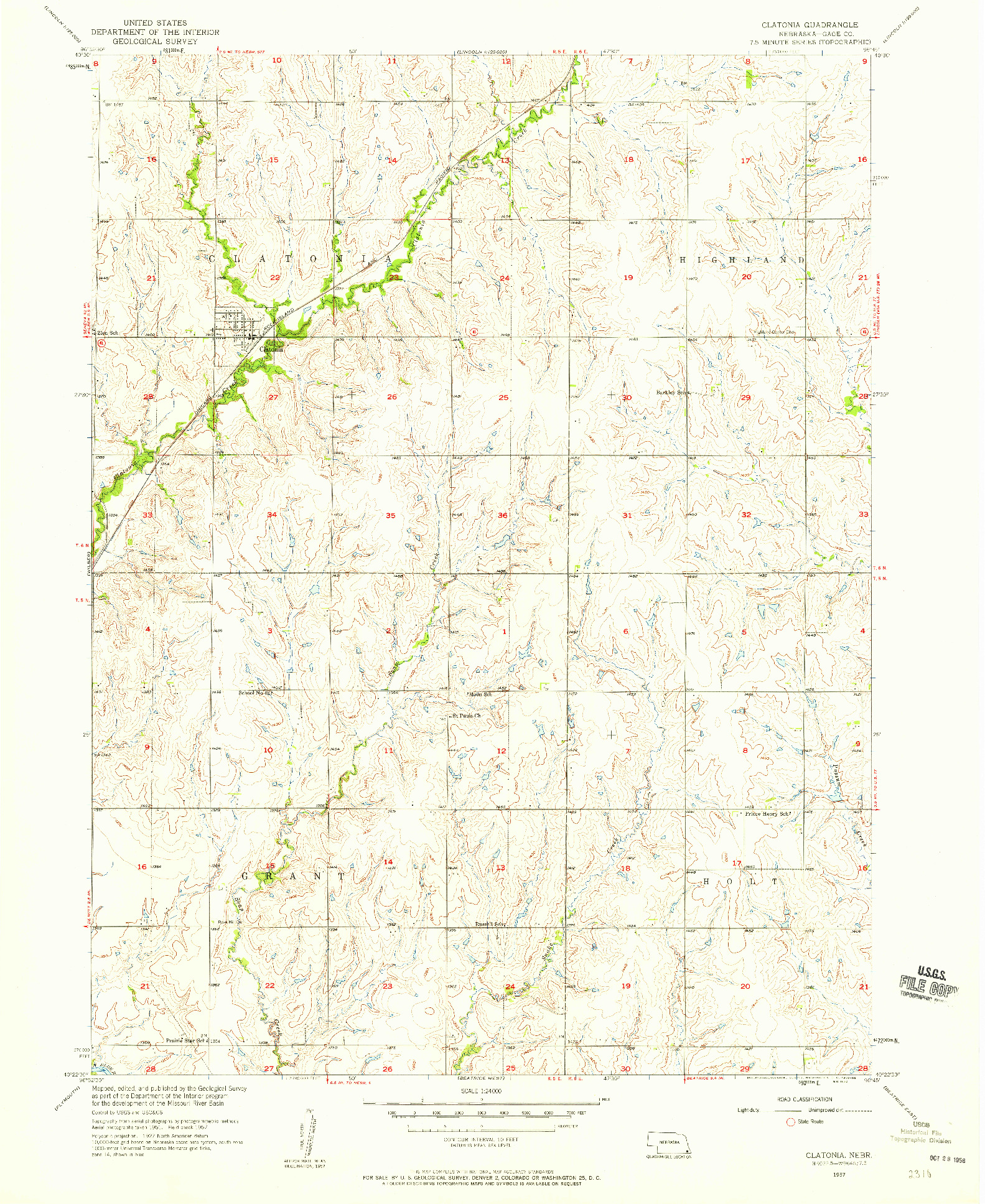 USGS 1:24000-SCALE QUADRANGLE FOR CLATONIA, NE 1957