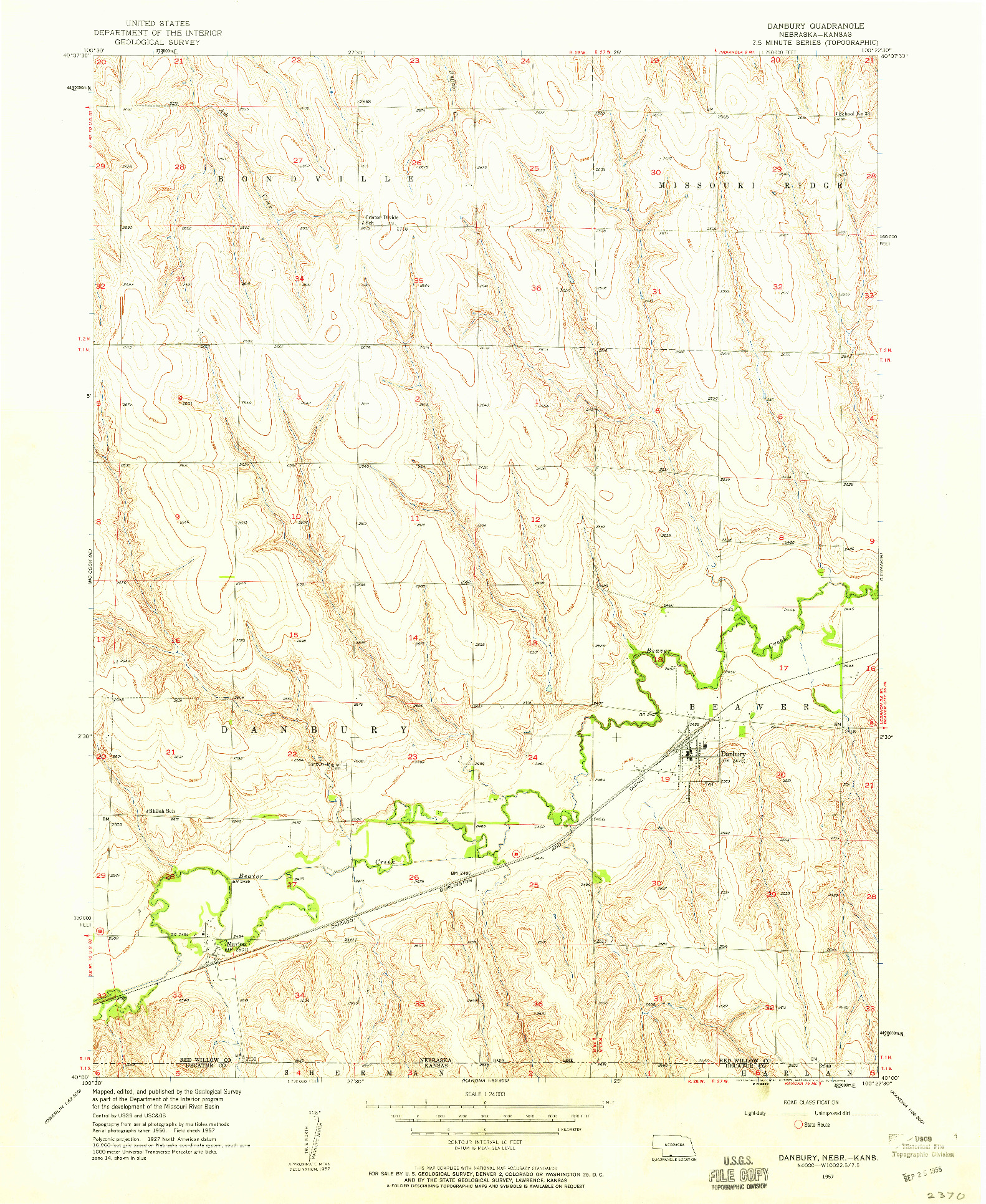 USGS 1:24000-SCALE QUADRANGLE FOR DANBURY, NE 1957