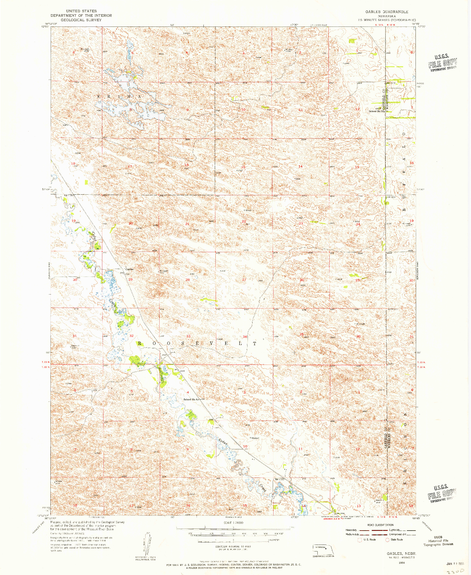 USGS 1:24000-SCALE QUADRANGLE FOR GABLES, NE 1954