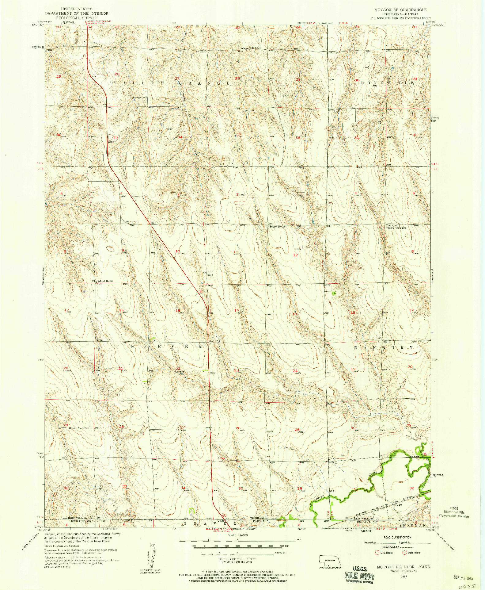 USGS 1:24000-SCALE QUADRANGLE FOR MCCOOK SE, NE 1957