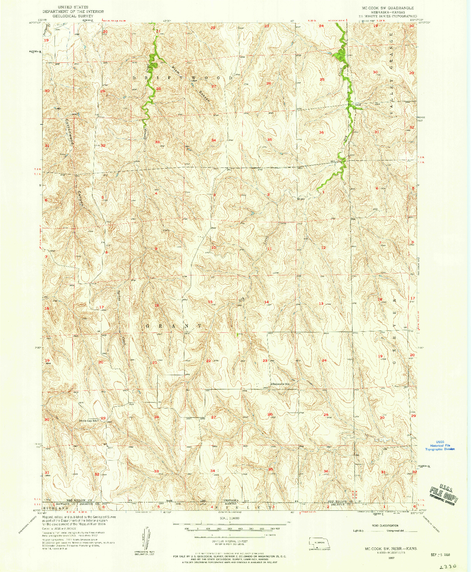 USGS 1:24000-SCALE QUADRANGLE FOR MCCOOK SW, NE 1957