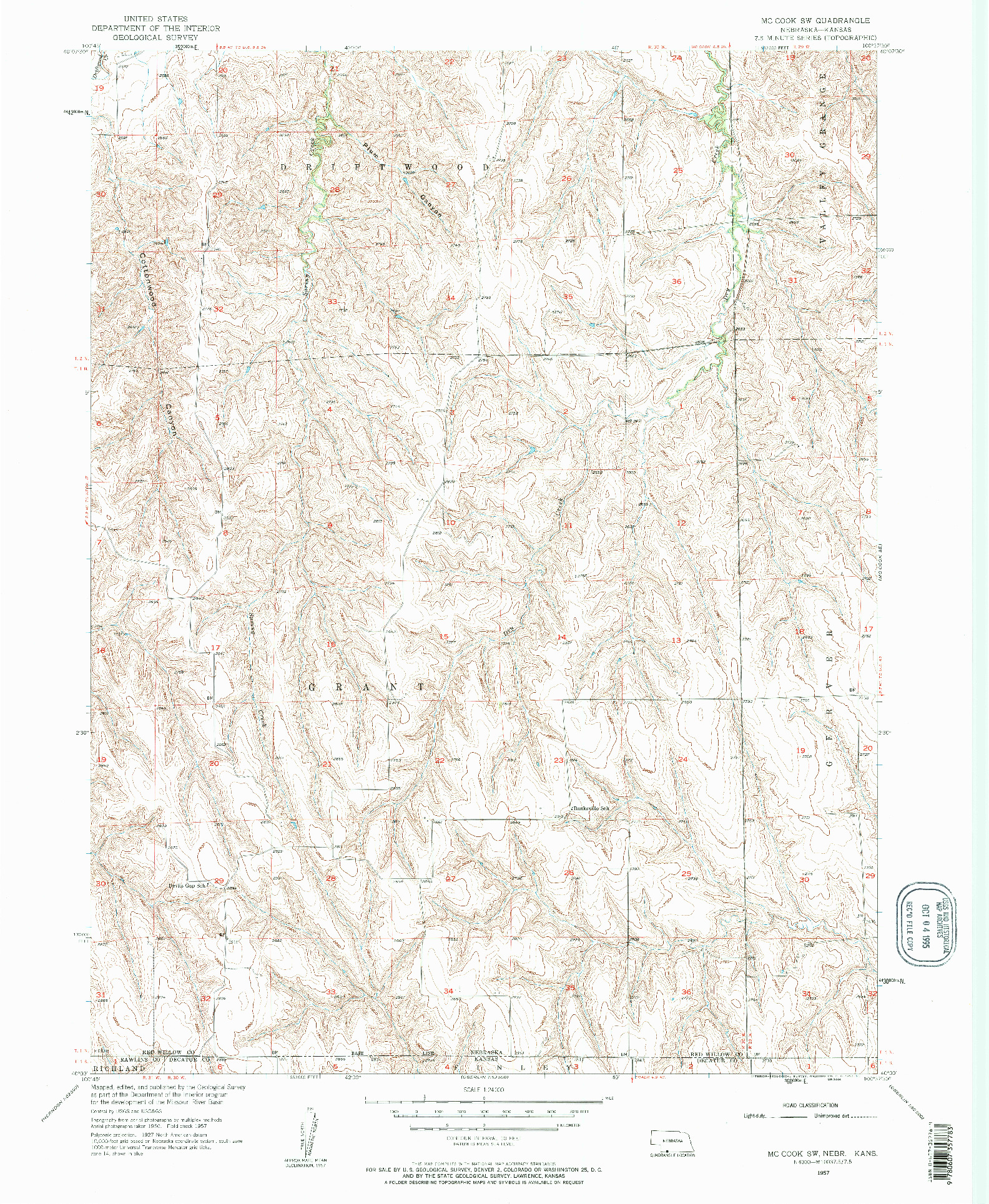 USGS 1:24000-SCALE QUADRANGLE FOR MCCOOK SW, NE 1957