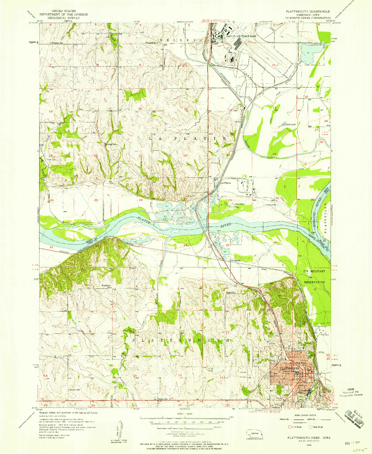 USGS 1:24000-SCALE QUADRANGLE FOR PLATTSMOUTH, NE 1956