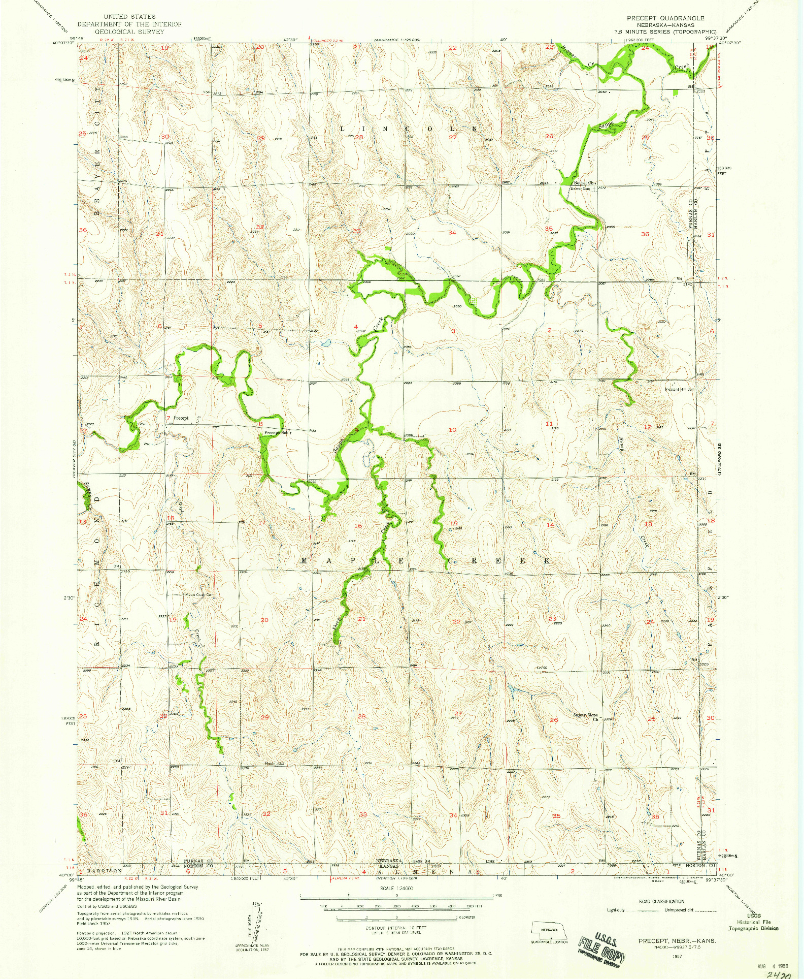 USGS 1:24000-SCALE QUADRANGLE FOR PRECEPT, NE 1957