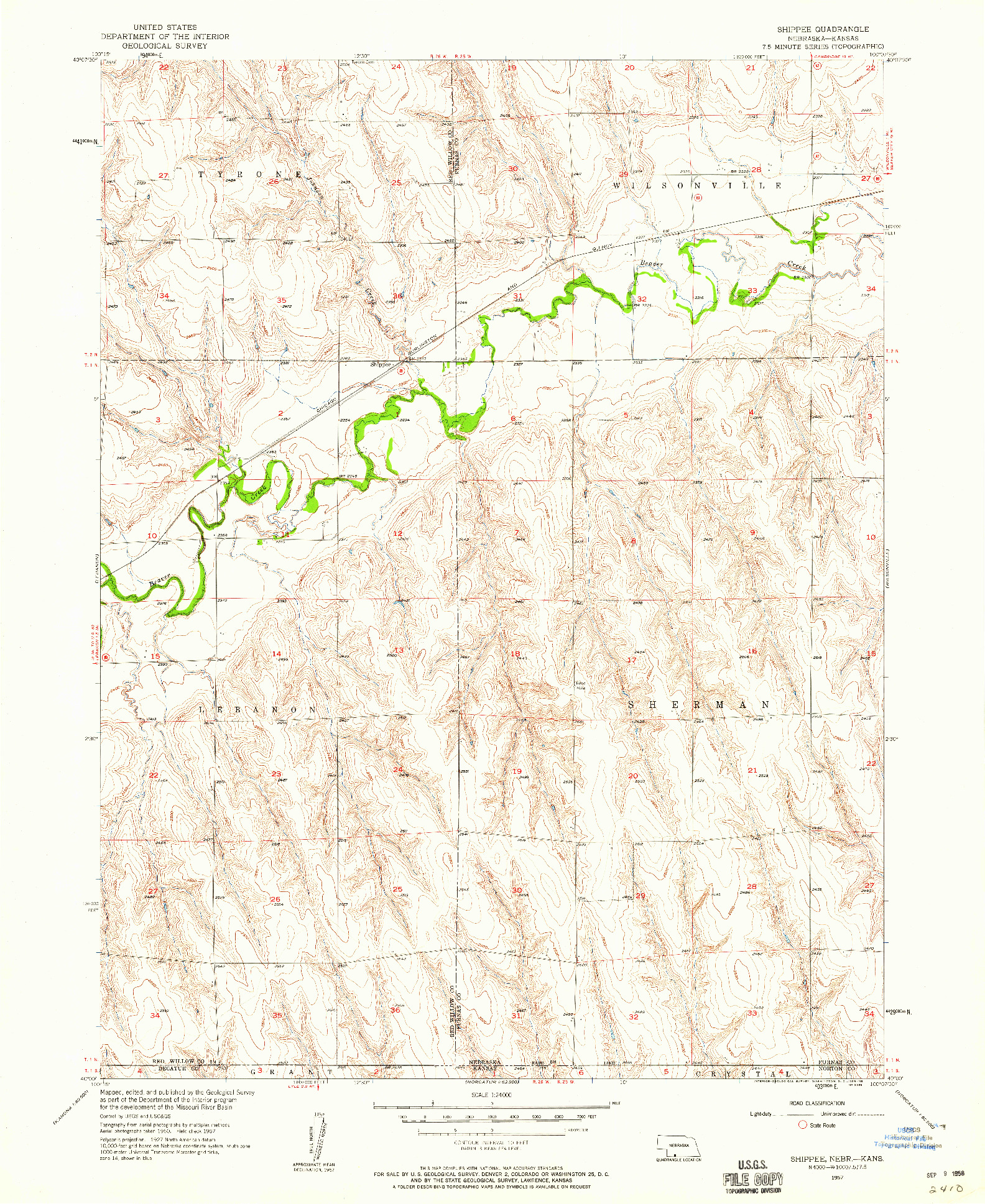 USGS 1:24000-SCALE QUADRANGLE FOR SHIPPEE, NE 1957