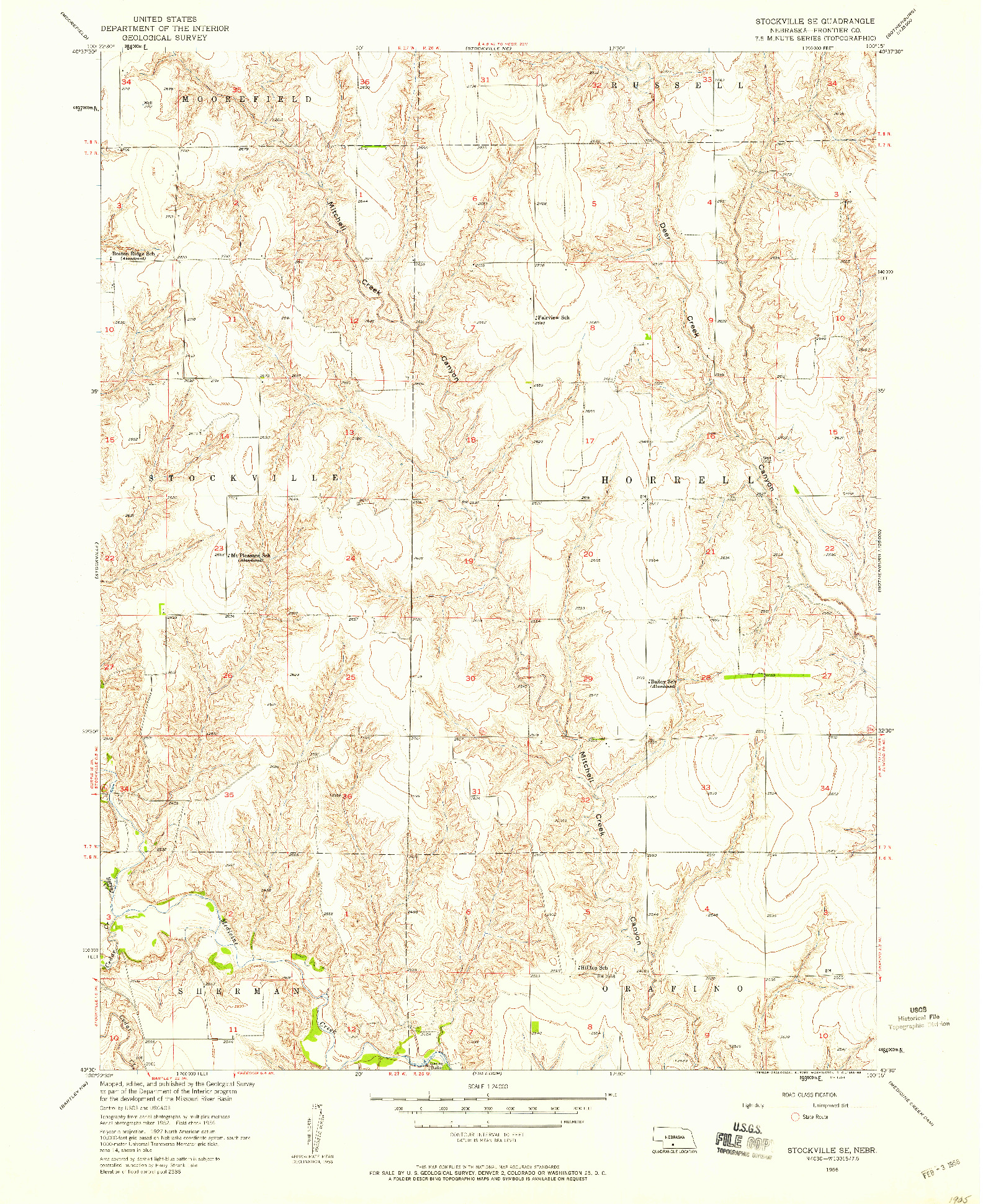 USGS 1:24000-SCALE QUADRANGLE FOR STOCKVILLE SE, NE 1956