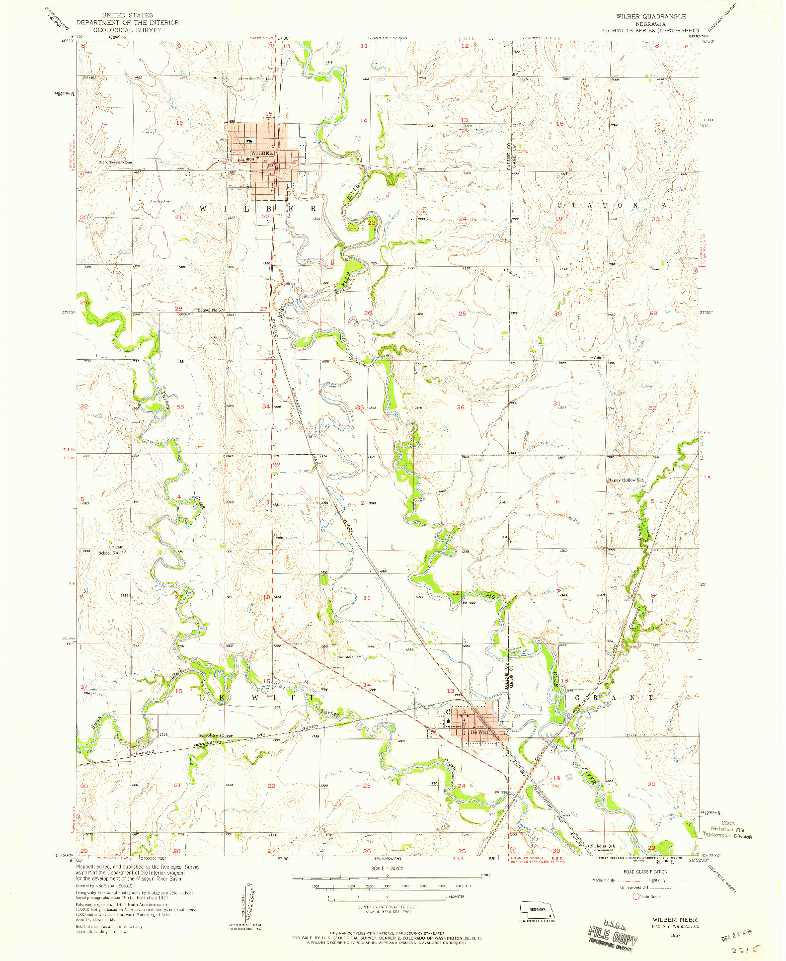 USGS 1:24000-SCALE QUADRANGLE FOR WILBER, NE 1957