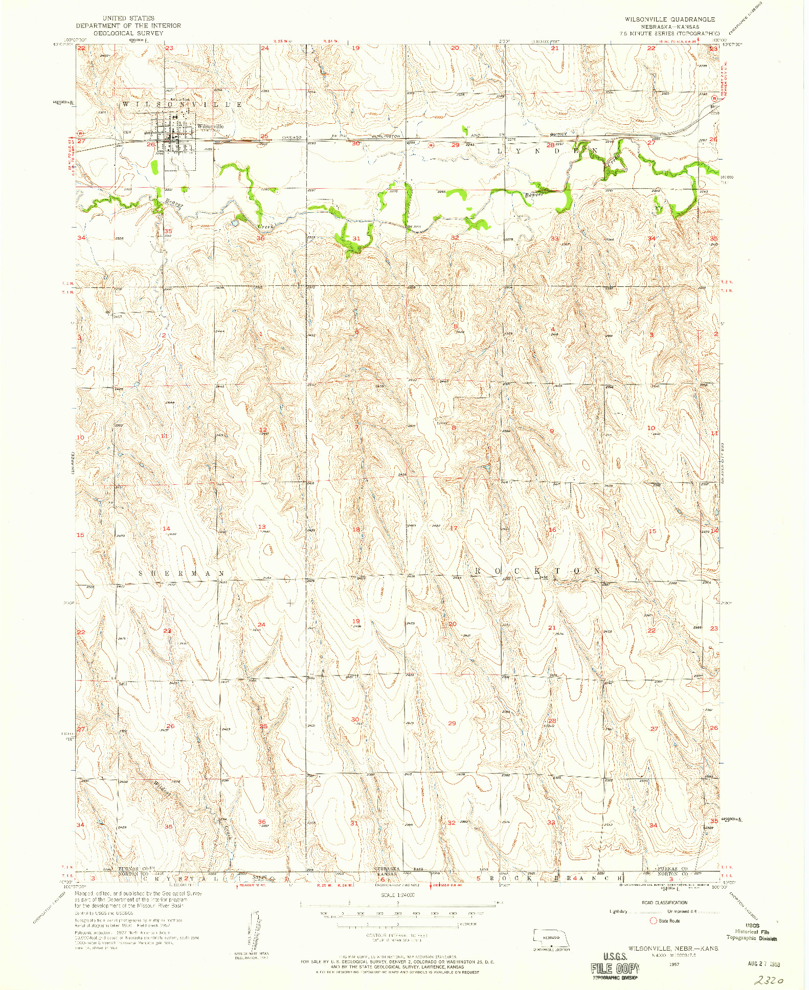 USGS 1:24000-SCALE QUADRANGLE FOR WILSONVILLE, NE 1957