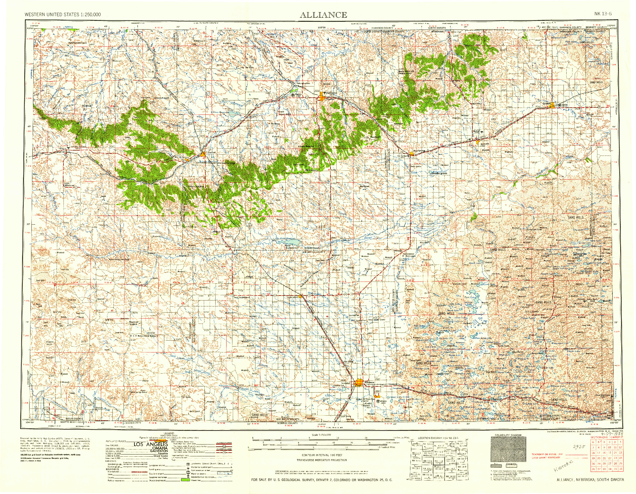 USGS 1:250000-SCALE QUADRANGLE FOR ALLIANCE, NE 1958
