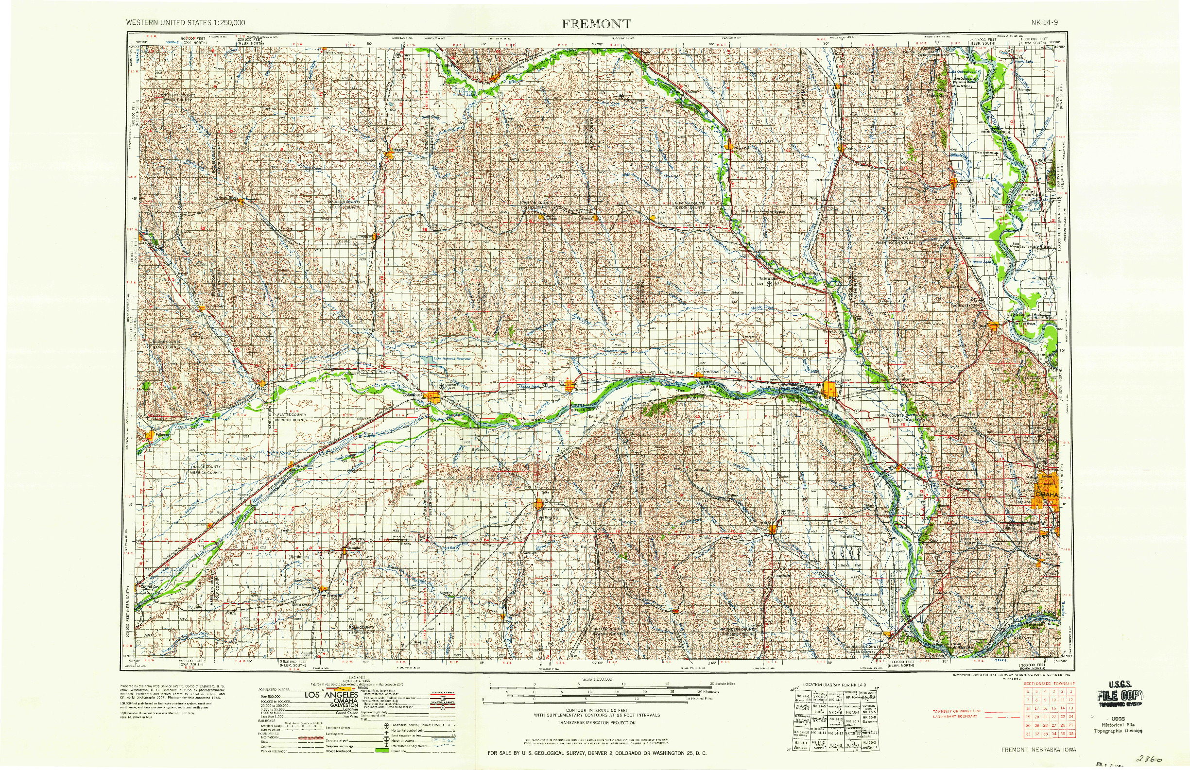 USGS 1:250000-SCALE QUADRANGLE FOR FREMONT, NE 1958