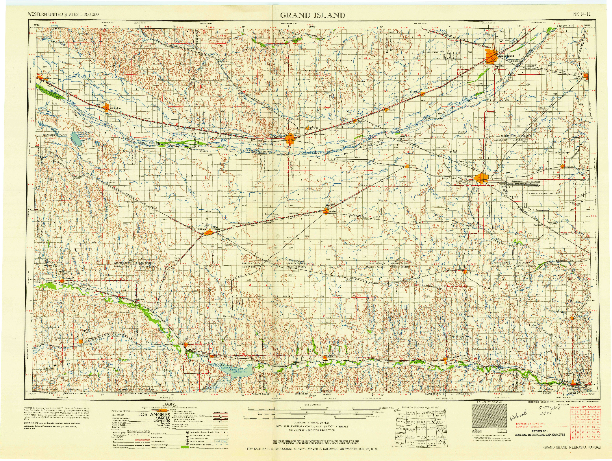 USGS 1:250000-SCALE QUADRANGLE FOR GRAND ISLAND, NE 1958