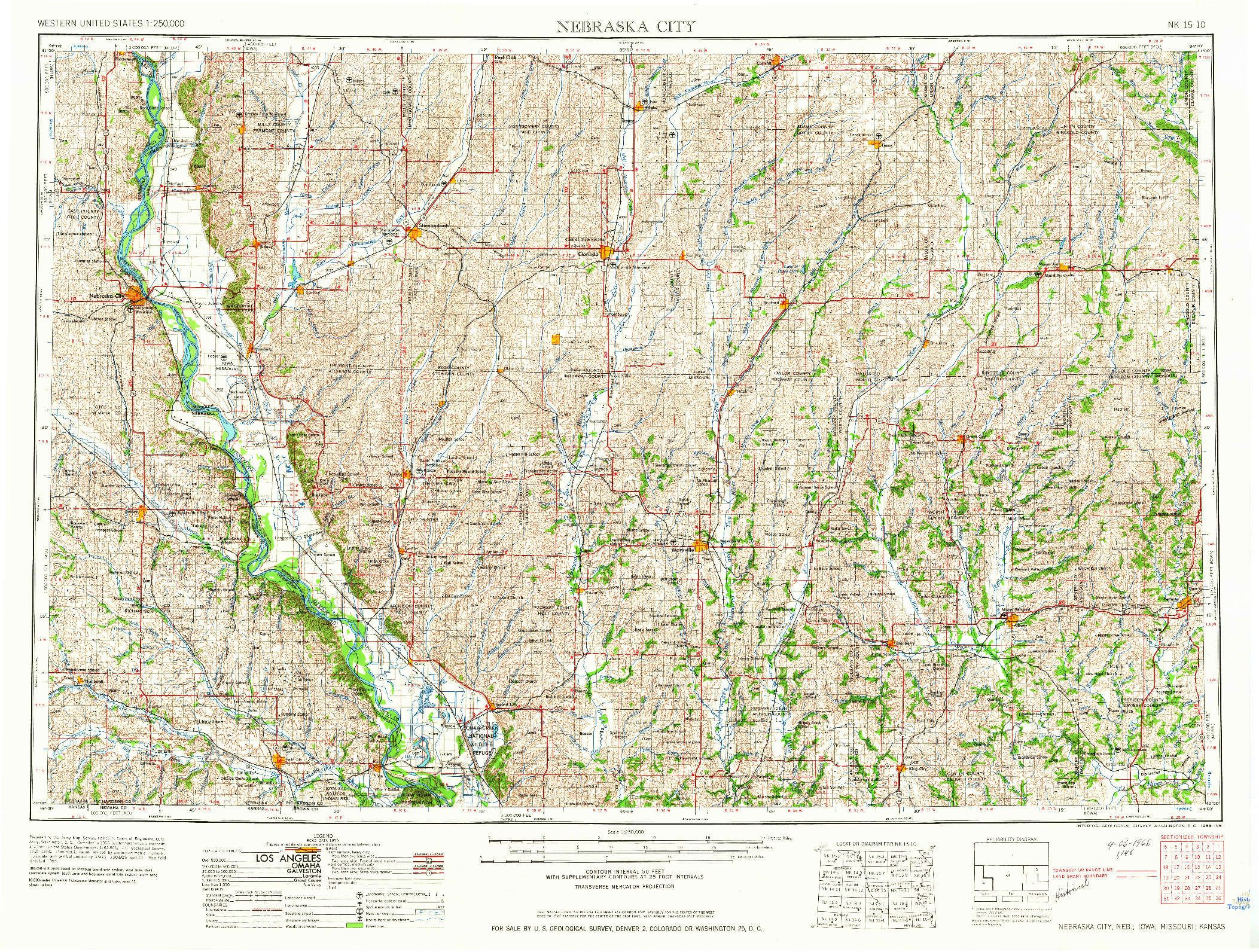 USGS 1:250000-SCALE QUADRANGLE FOR NEBRASKA CITY, NE 1958