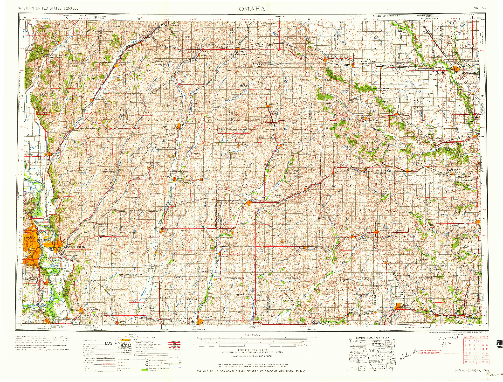 USGS 1:250000-SCALE QUADRANGLE FOR OMAHA, NE 1958