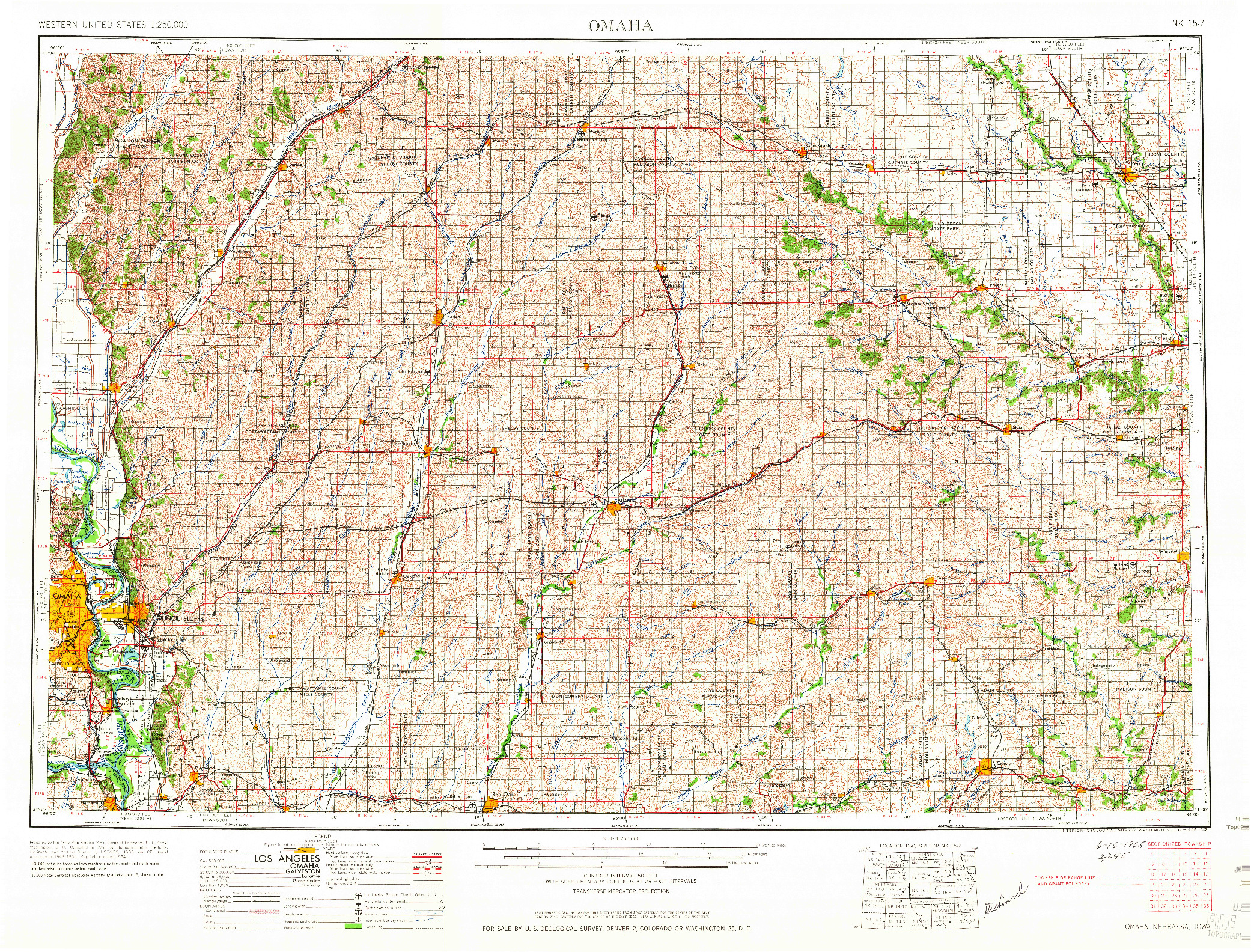USGS 1:250000-SCALE QUADRANGLE FOR OMAHA, NE 1958