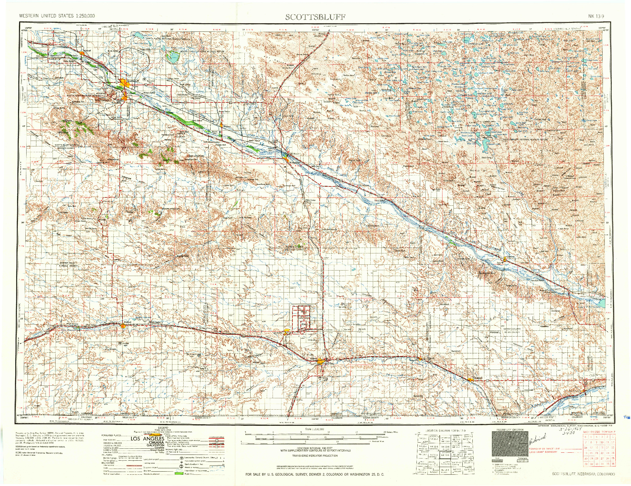 USGS 1:250000-SCALE QUADRANGLE FOR SCOTTSBLUFF, NE 1954